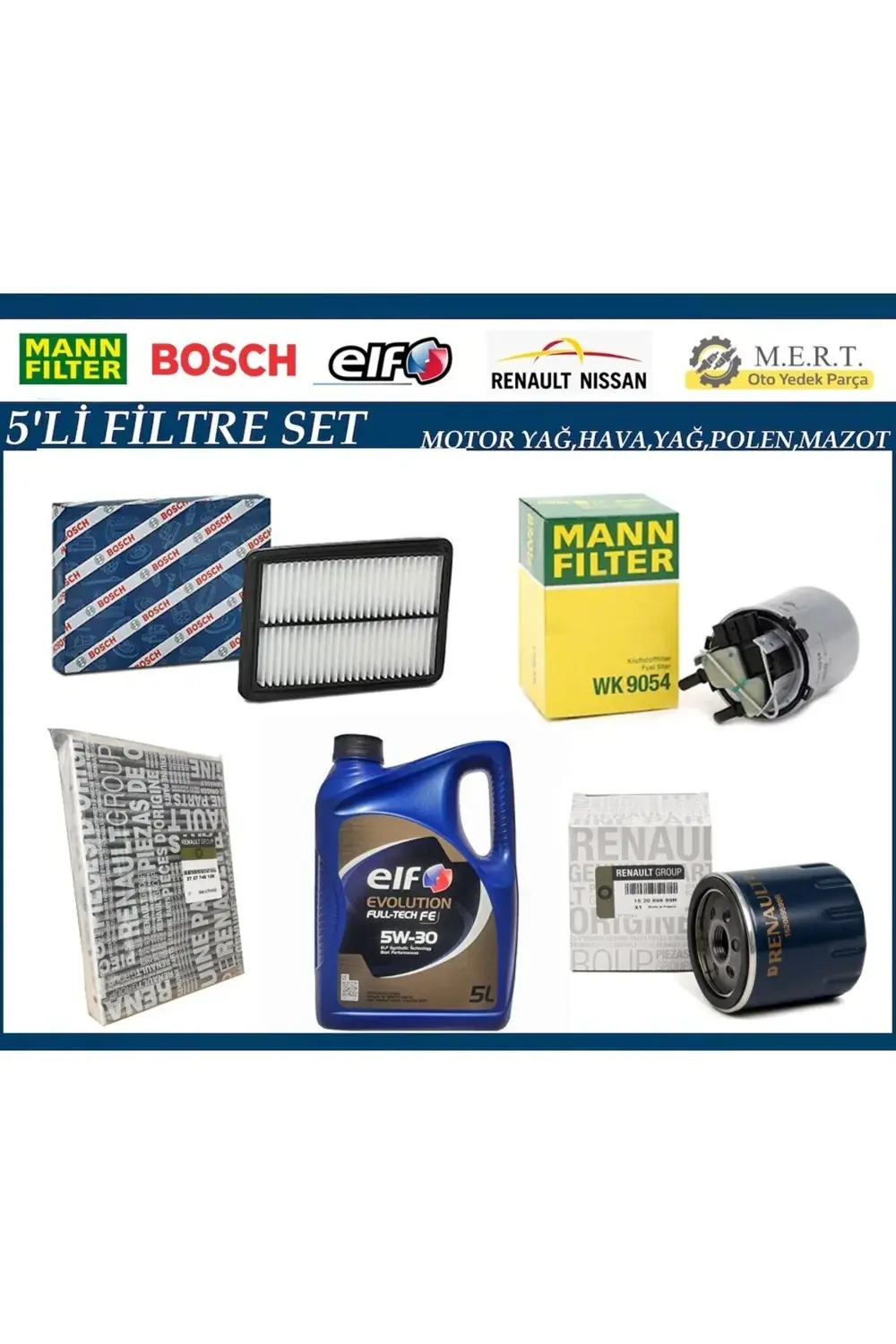 Nissan Qashqai 1.5 Dci Dizel Filtre Bakım Seti+Motor Yağı elf 5w3
