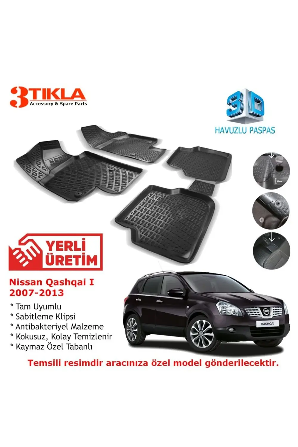 Nissan Qashqai 2007-2013 Premium 3D Havuzlu Paspas Seti