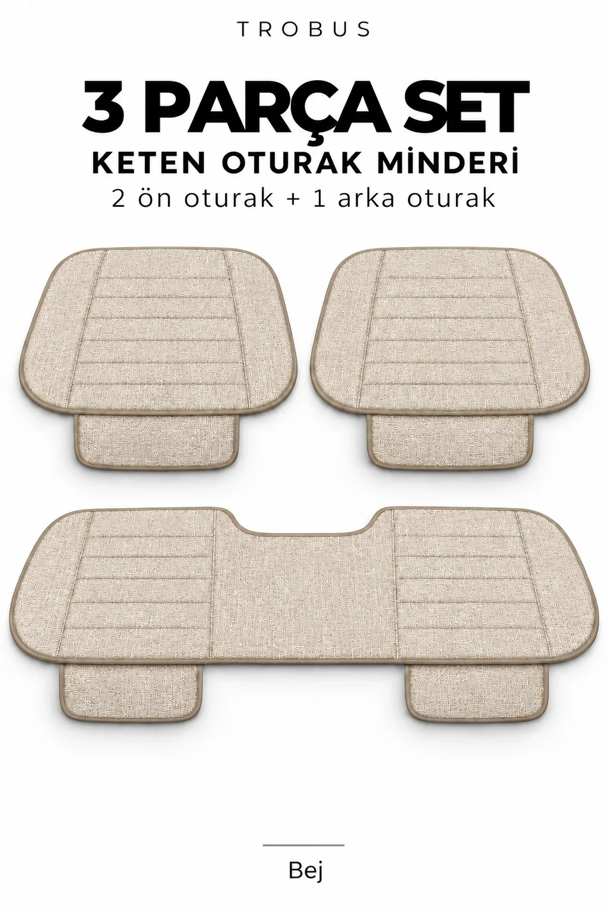 Nissan Qashqai 2007+ Çizgili Keten 3'lü Oturak Minderi Bej - Görsel 8