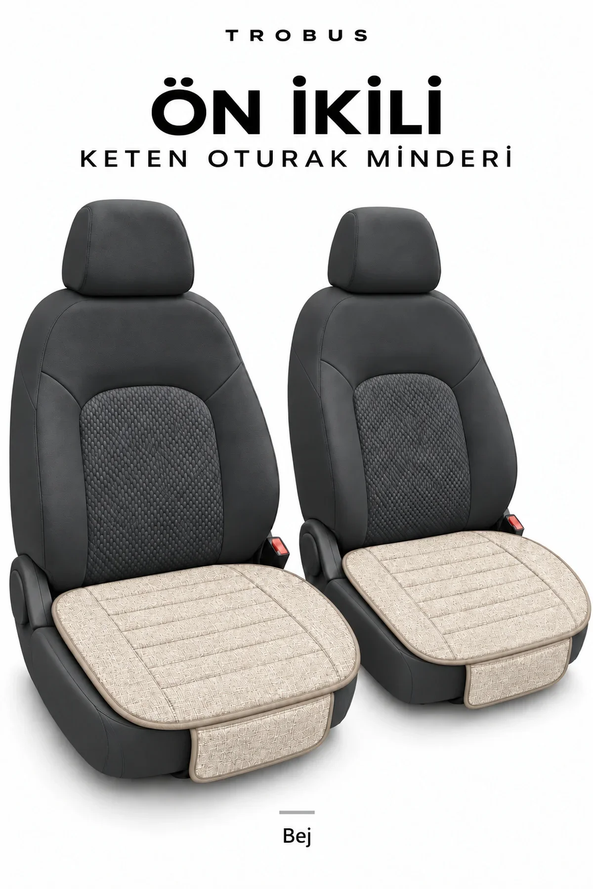 Nissan Qashqai 2007+ Çizgili Keten 3'lü Oturak Minderi Bej - Görsel 2