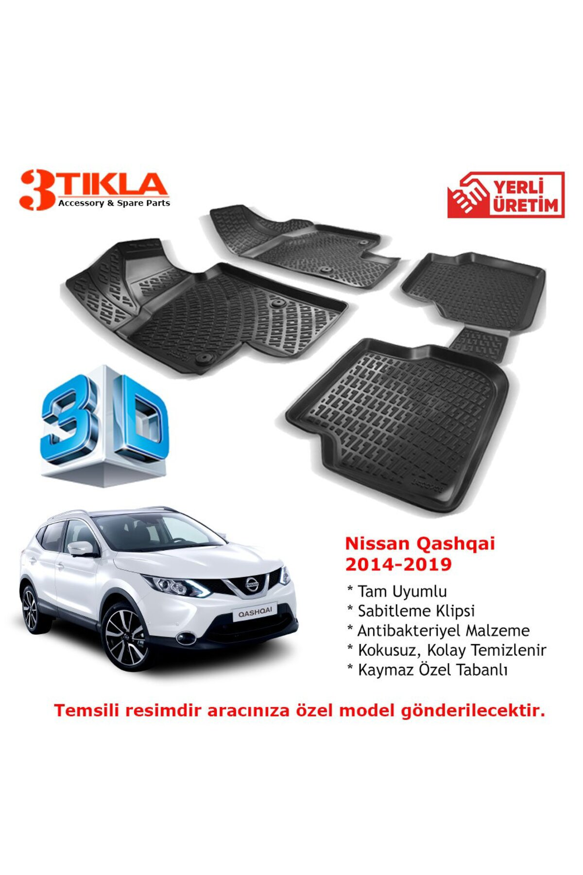 Nissan Qashqai 2014-2020 Premium 3D Havuzlu Paspas Seti
