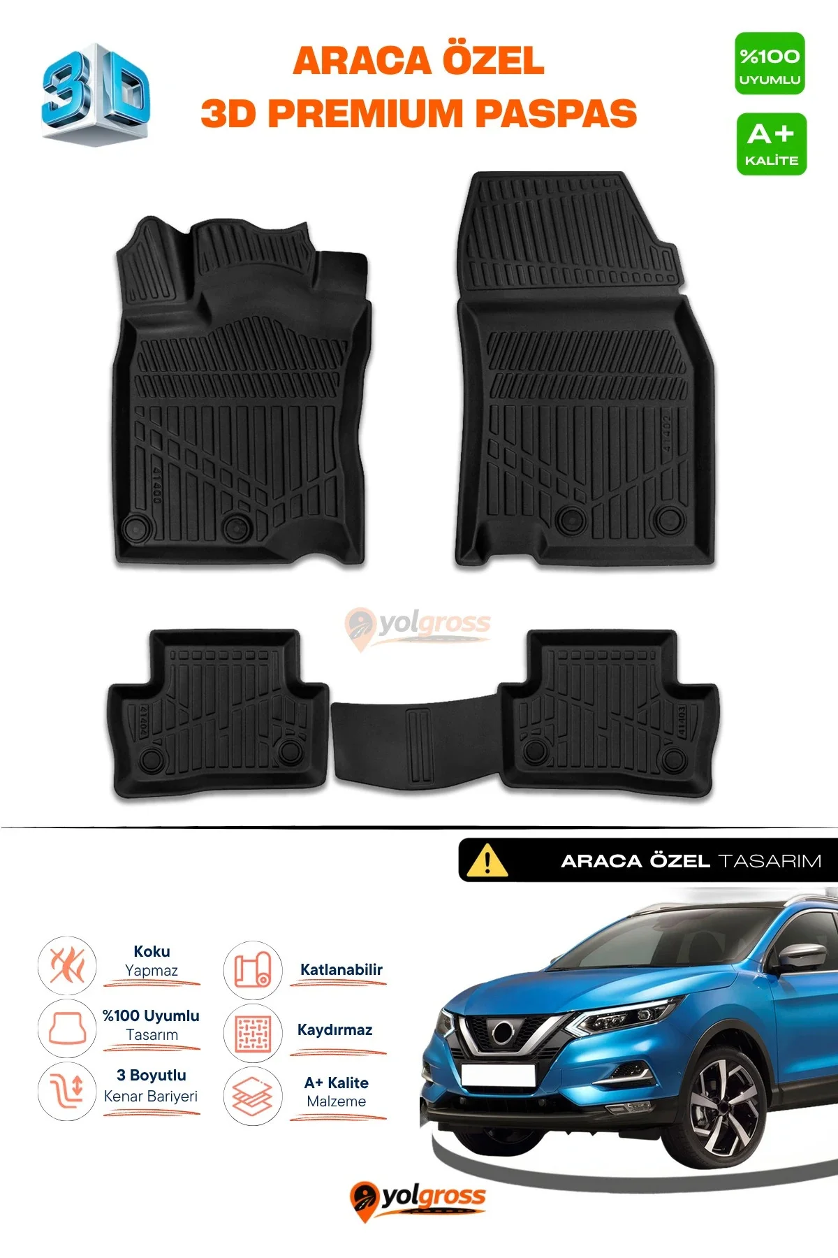 Nissan Qashqai 3D Pro Havuzlu Paspas 2013-2021 A+ Kalite