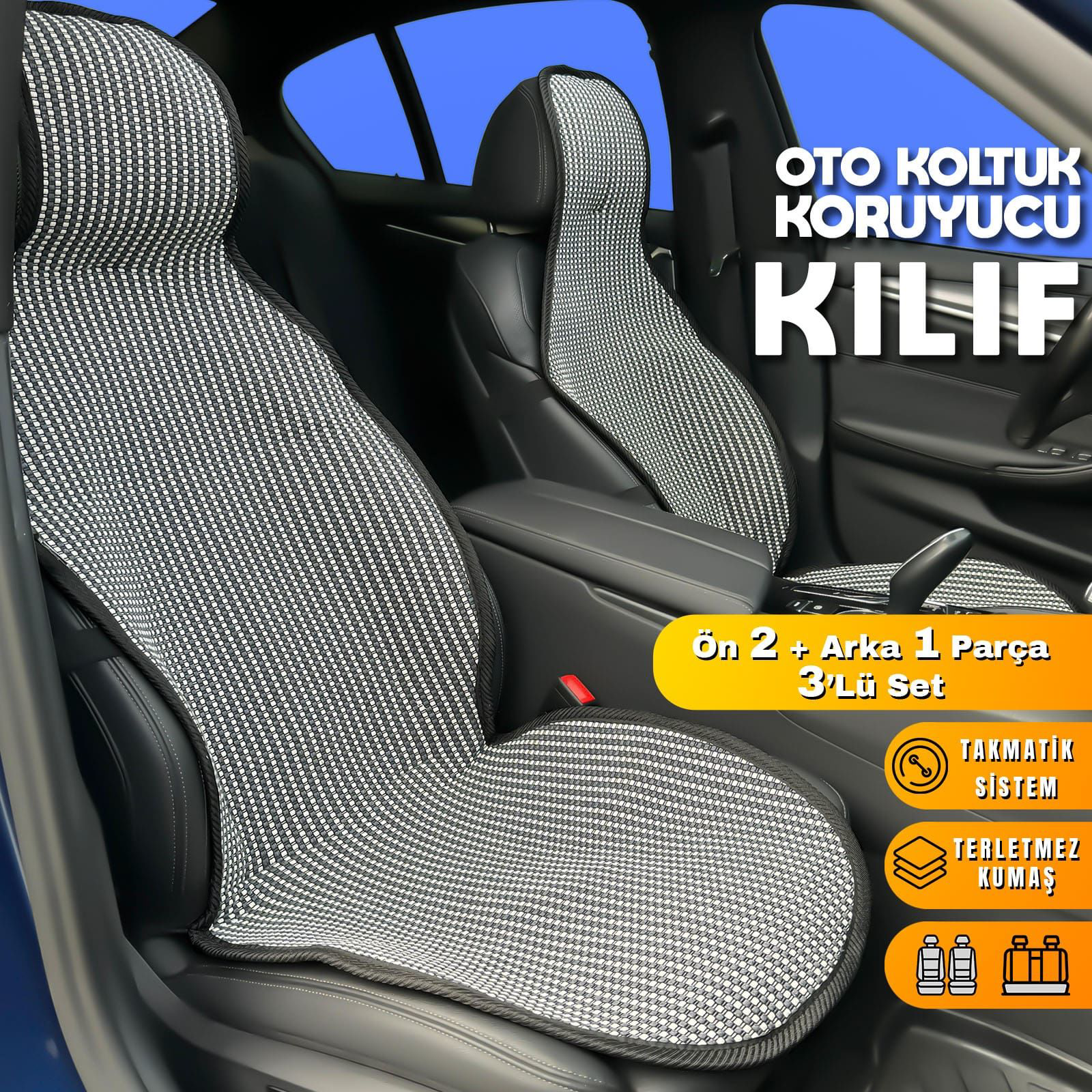 Nissan Qashqai Uyumlu Koltuk Kılıfı Minder Çizgili Füme Beyaz 2+1