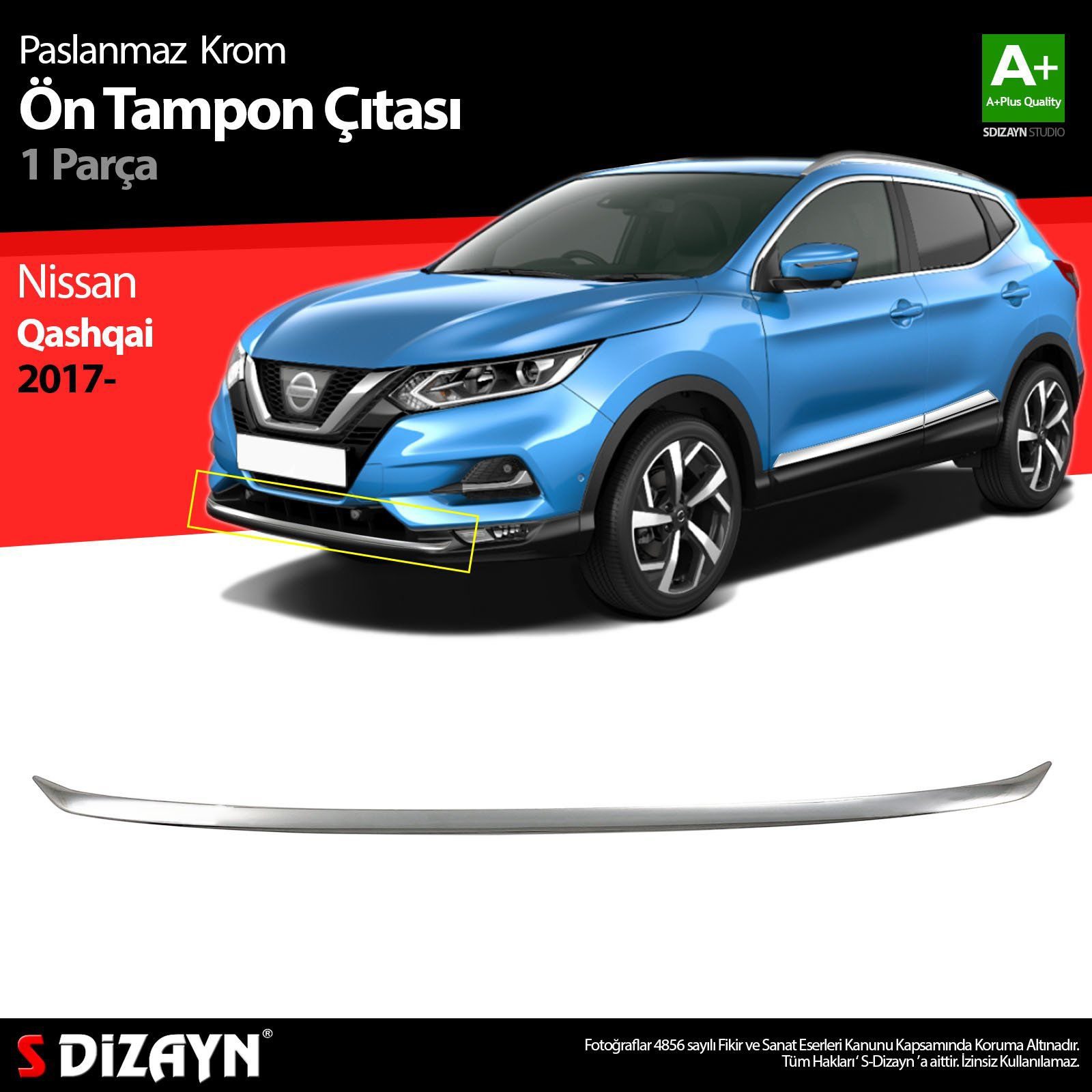Nissan Qashqai Uyumlu Krom Ön Tampon Çıtası 2017-2021 Nissan Qashqai Uyumlu Krom Ön Tampon Çıtası 2017-2021