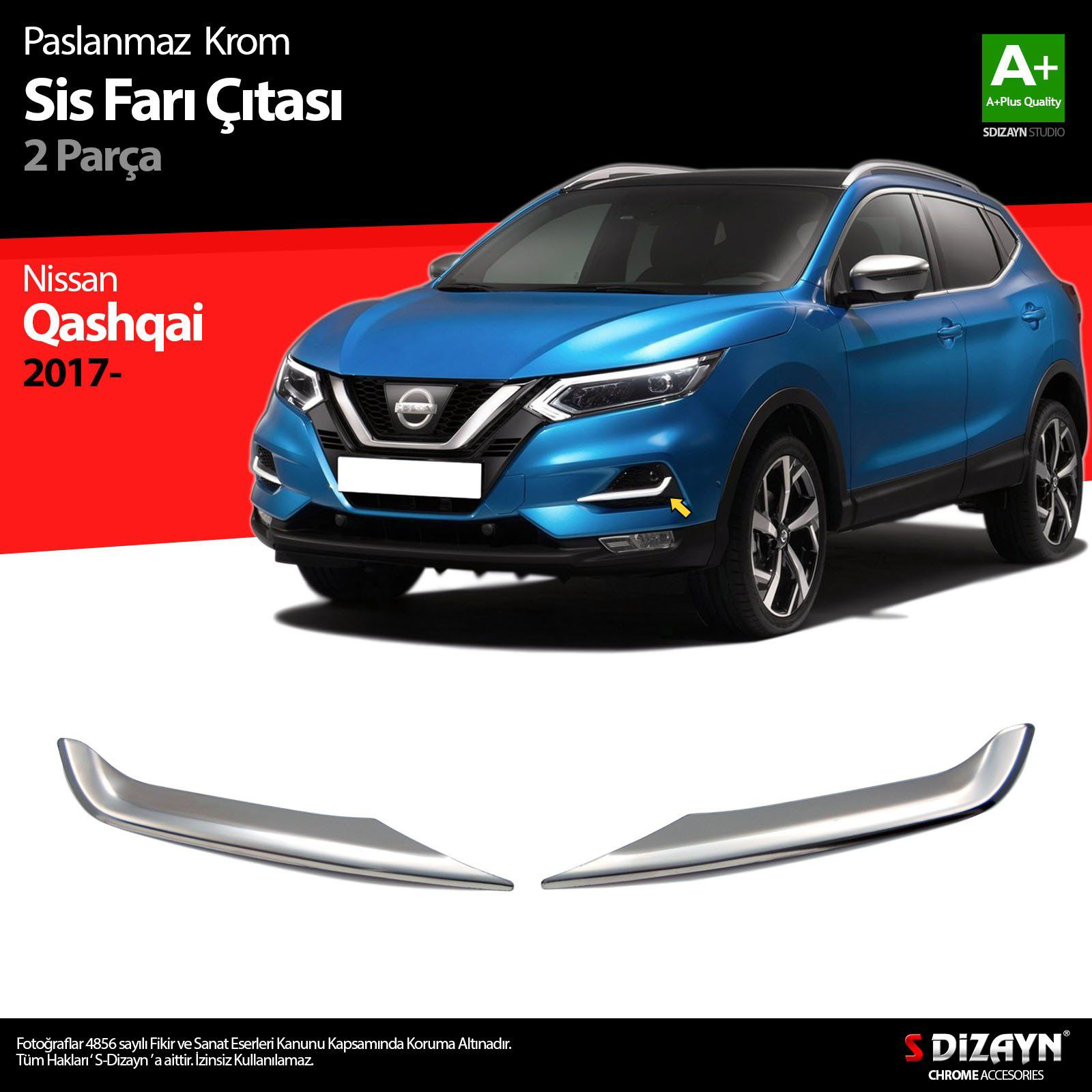 Nissan Qashqai Uyumlu Krom Sis Farı Çıtası 2 Parça 2017-2021 Nissan Qashqai Uyumlu Krom Sis Farı Çıtası 2 Parça 2017-2021