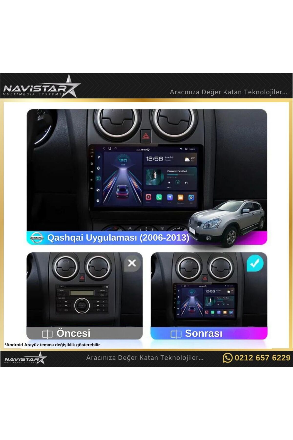 Nissan Qashqai Kablosuz Carplay 4gb 64gb Android 13 2006-2013 Nav
