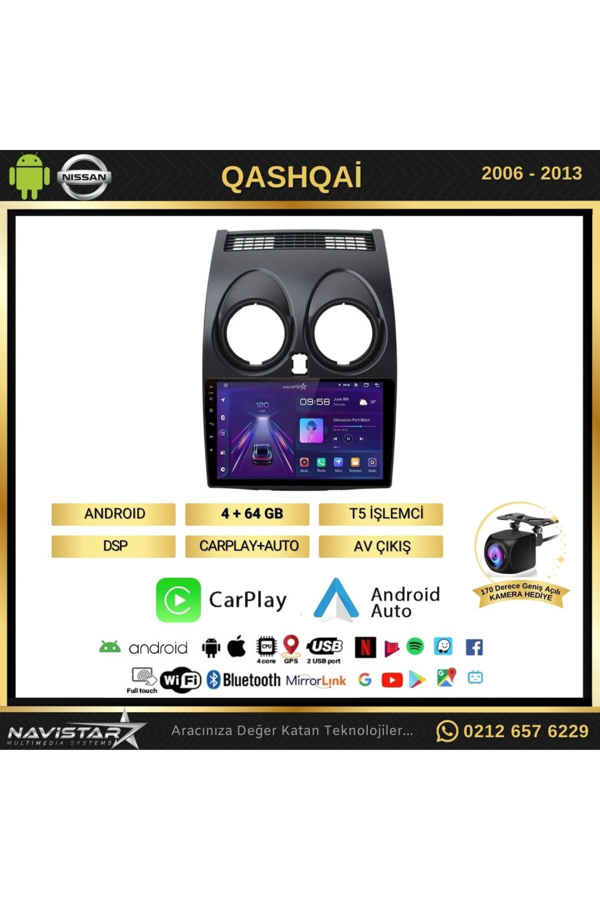 Nissan Qashqai Kablosuz Carplay 4gb 64gb Android 13 2006-2013 Nav