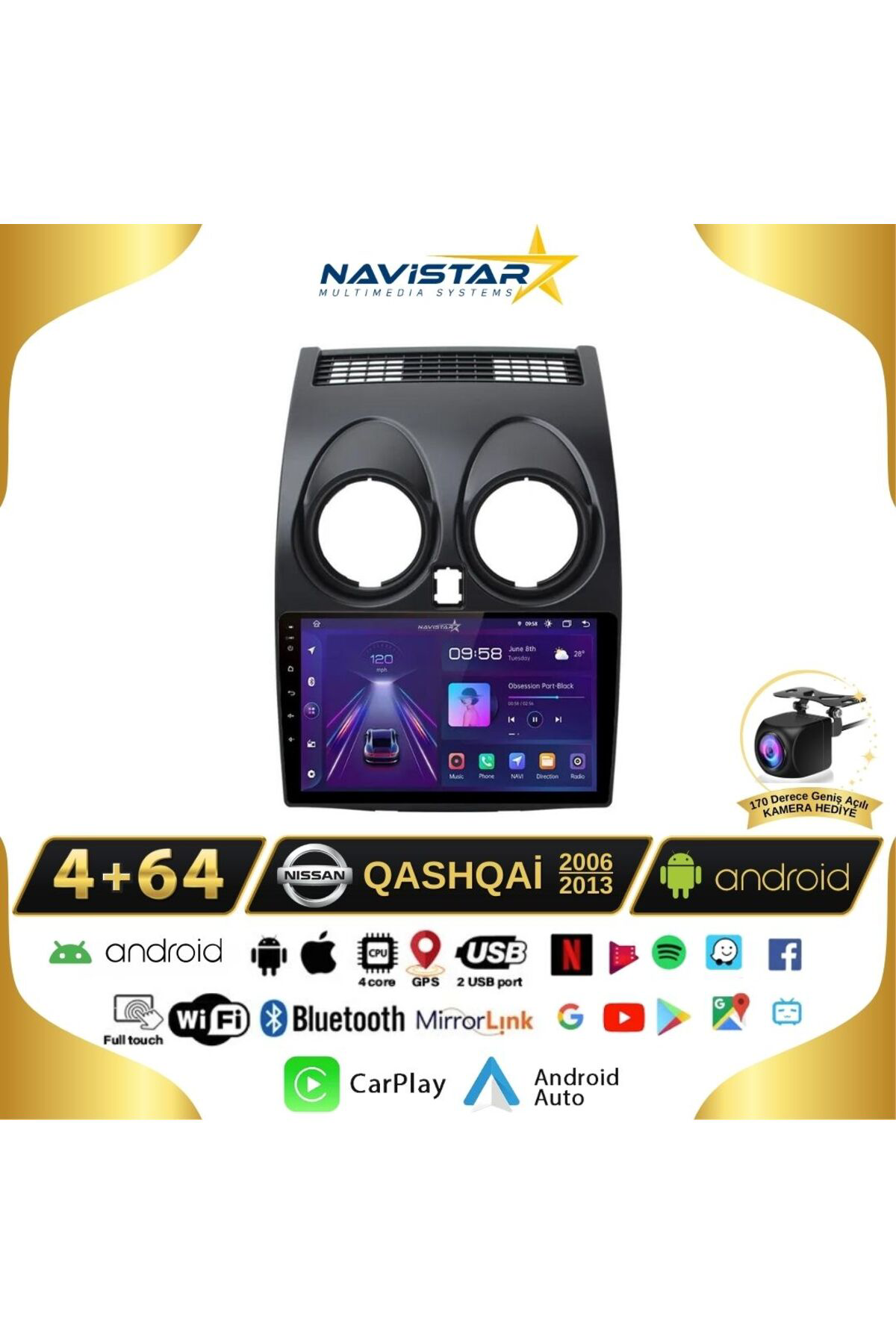 Nissan Qashqai Kablosuz Carplay 4gb 64gb Android 13 2006-2013 Nav