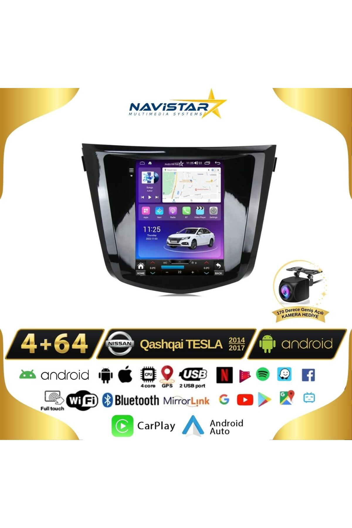 Nissan Qashqai Tesla 4gb 64gb 2014-2017 Model Android 13 Kablosuz