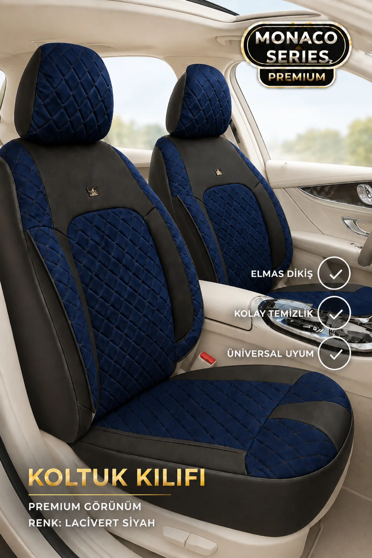 Nissan Quasqai 2007-2013 Uyumlu Monaco Serisi Kumaş Oto Koltuk Kılıfı Lacivert