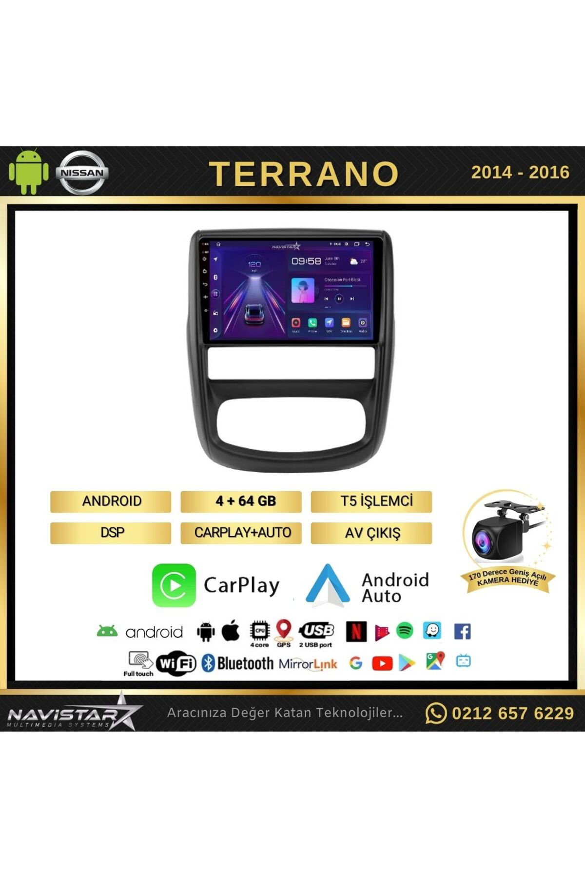 Nissan Terrano 2014-2016 Model 4gb 64gb Android 13 Kablosuz Carpl
