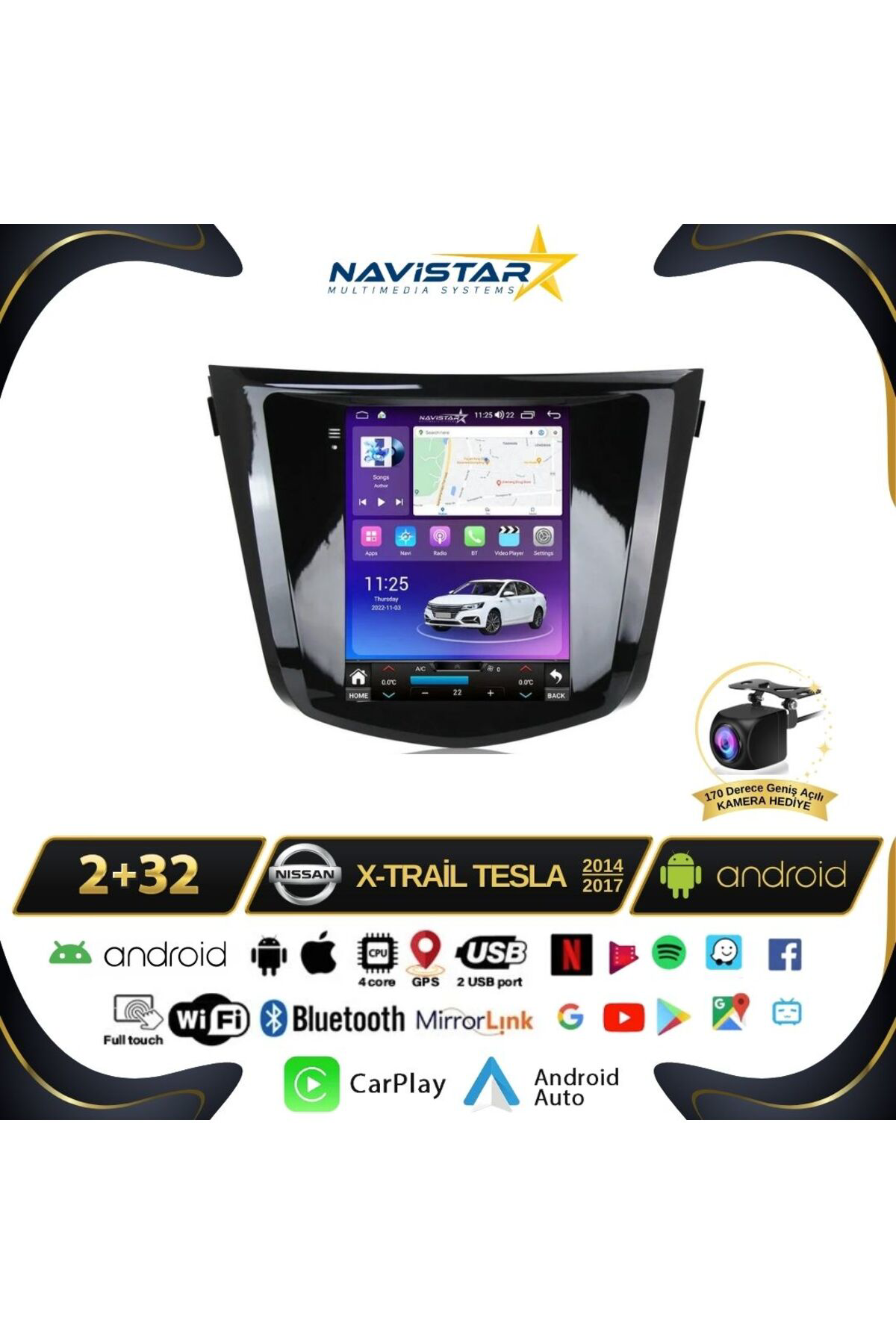 Nissan Xtrail Tesla 2014-2017 Model 2gb 32gb Kablosuz Carplay Nav