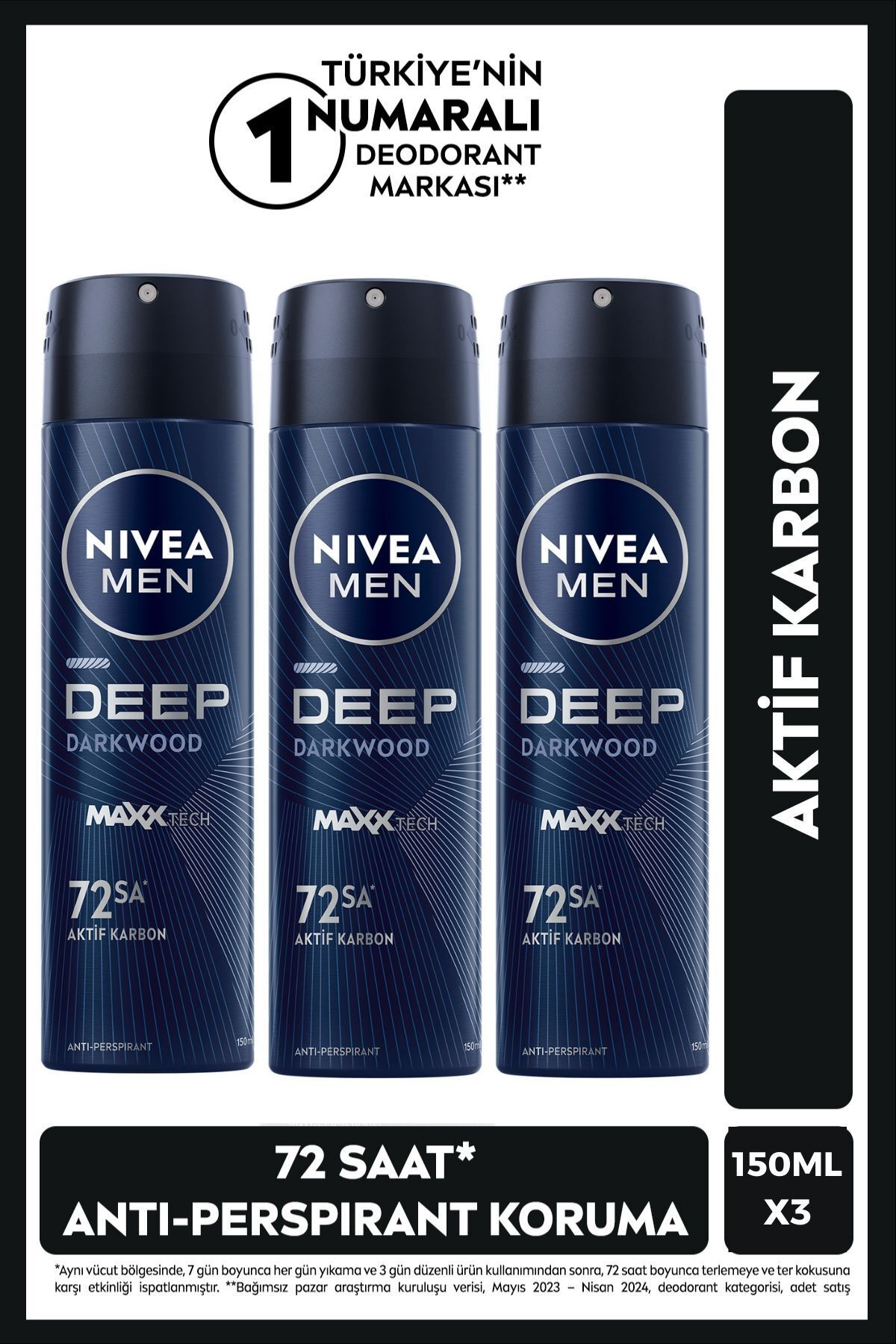 NIVEA MEN Erkek Sprey Deodorant Deep Dimension Aktif Karbon 150ml