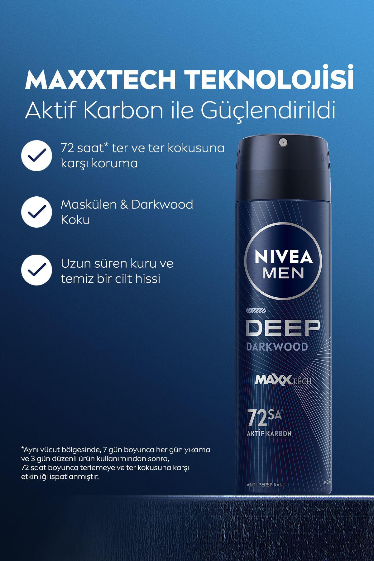 NIVEA MEN Erkek Sprey Deodorant Deep Dimension Aktif Karbon 150ml