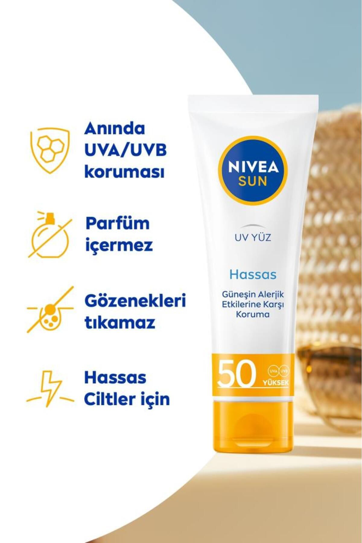 Nivea  Sun Hassas Yüz Güneş Kremi 50Ml, Hassas Ve Alerjik Ciltler,