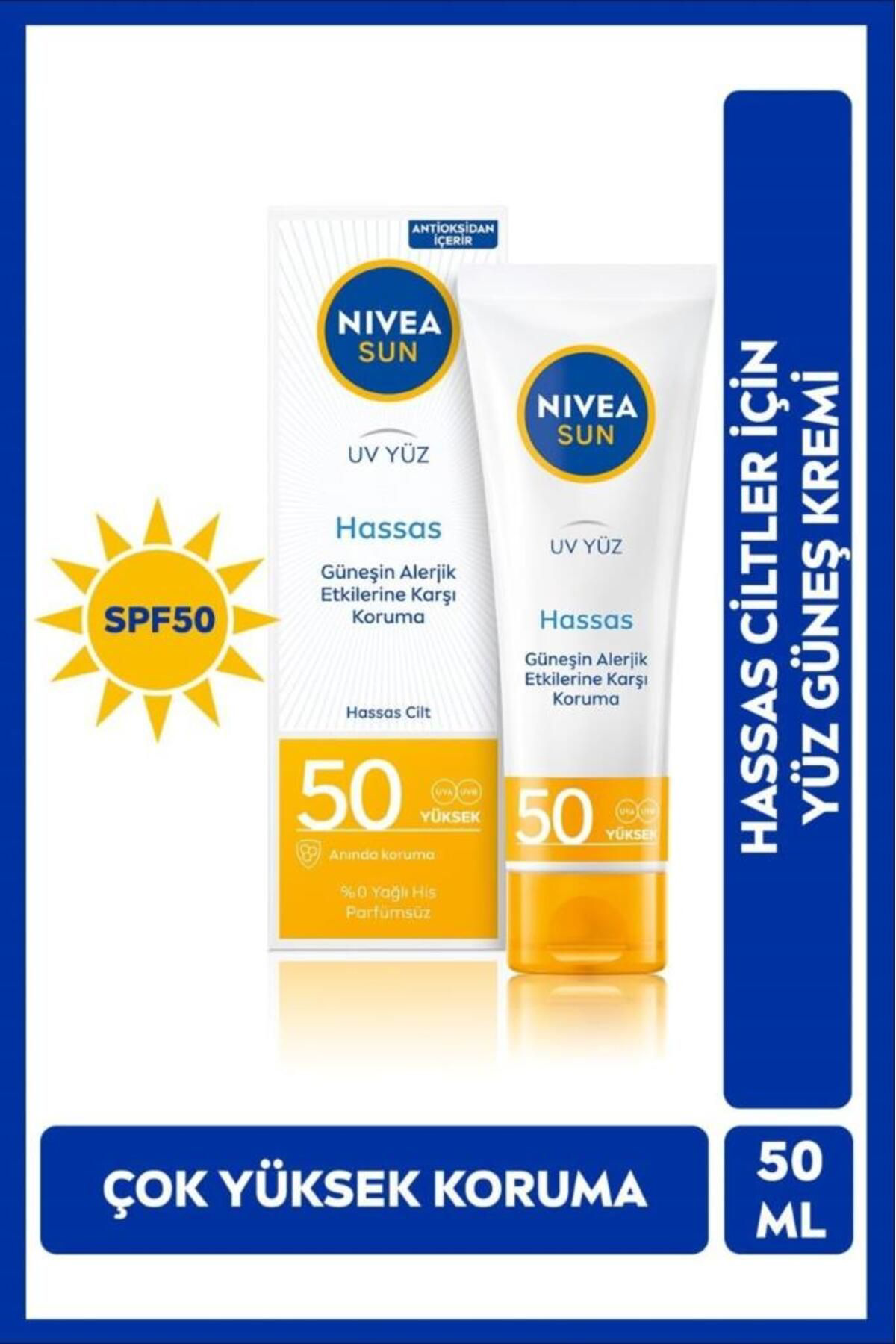 Nivea  Sun Hassas Yüz Güneş Kremi 50Ml, Hassas Ve Alerjik Ciltler,