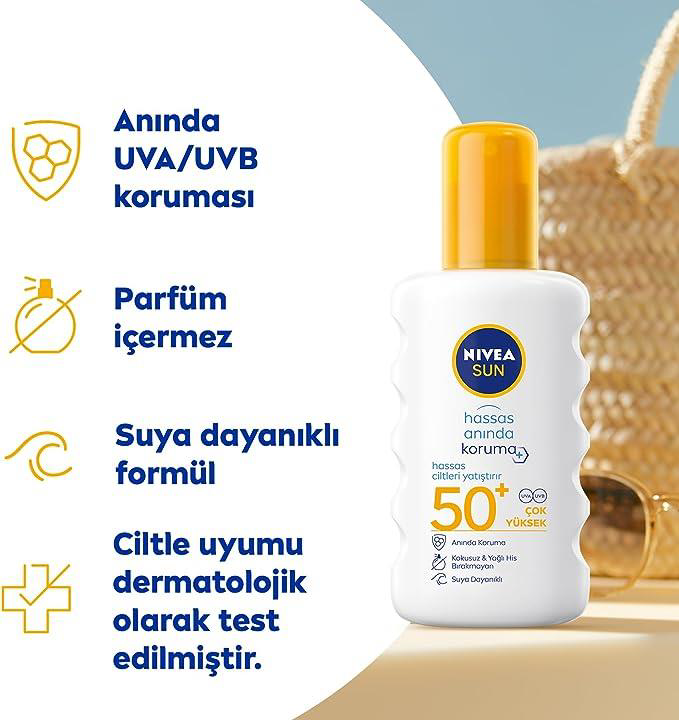 Nivea Sun Hassas Koruma SPF50+ 200 ml Güneş Spreyi Nivea Sun Hassas Koruma SPF50+ 200 ml Güneş Spreyi