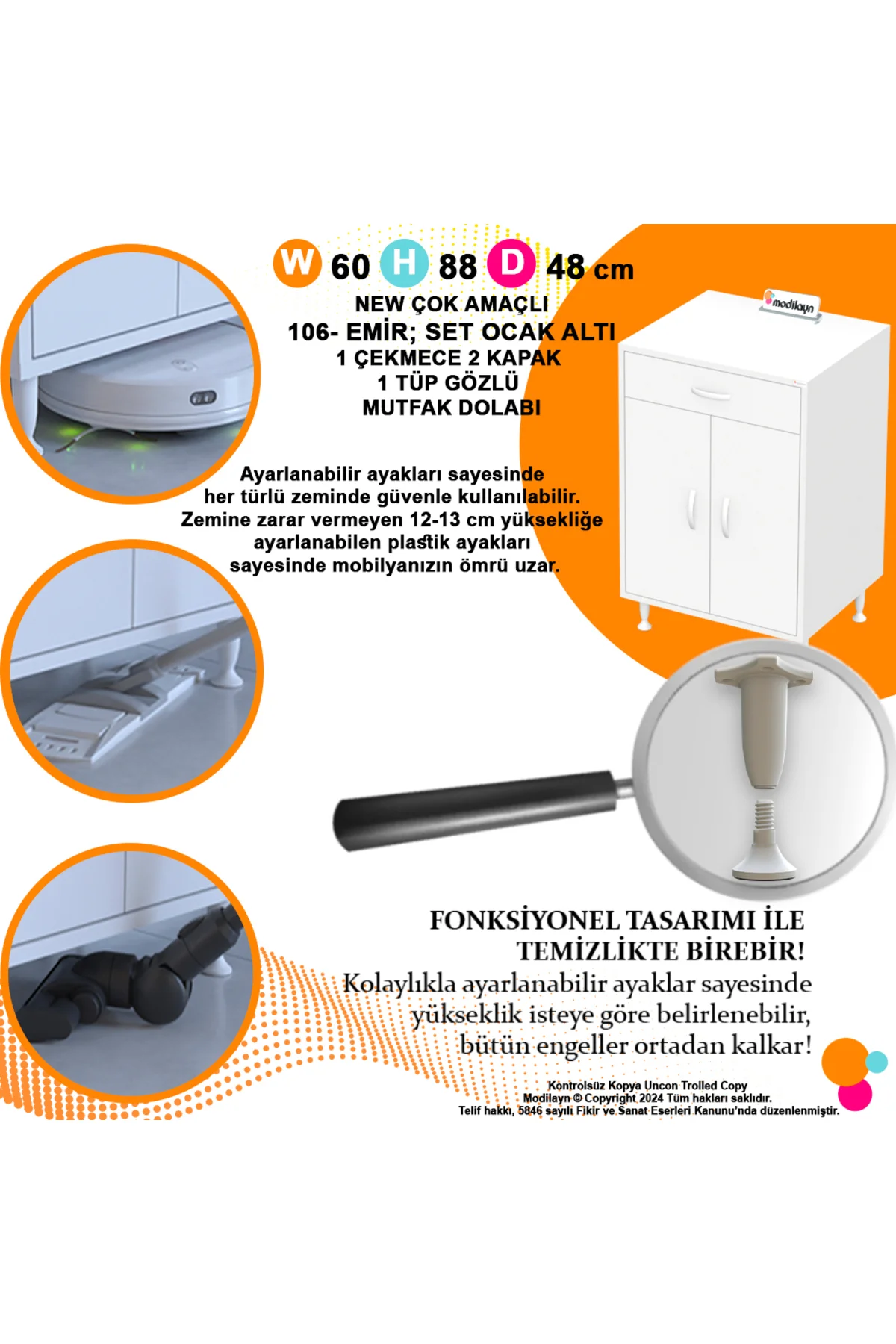 Nıvera 60 cm Mutfak Dolabı Beyaz Ankastre 60x88x56 cm Ocak Dolabı