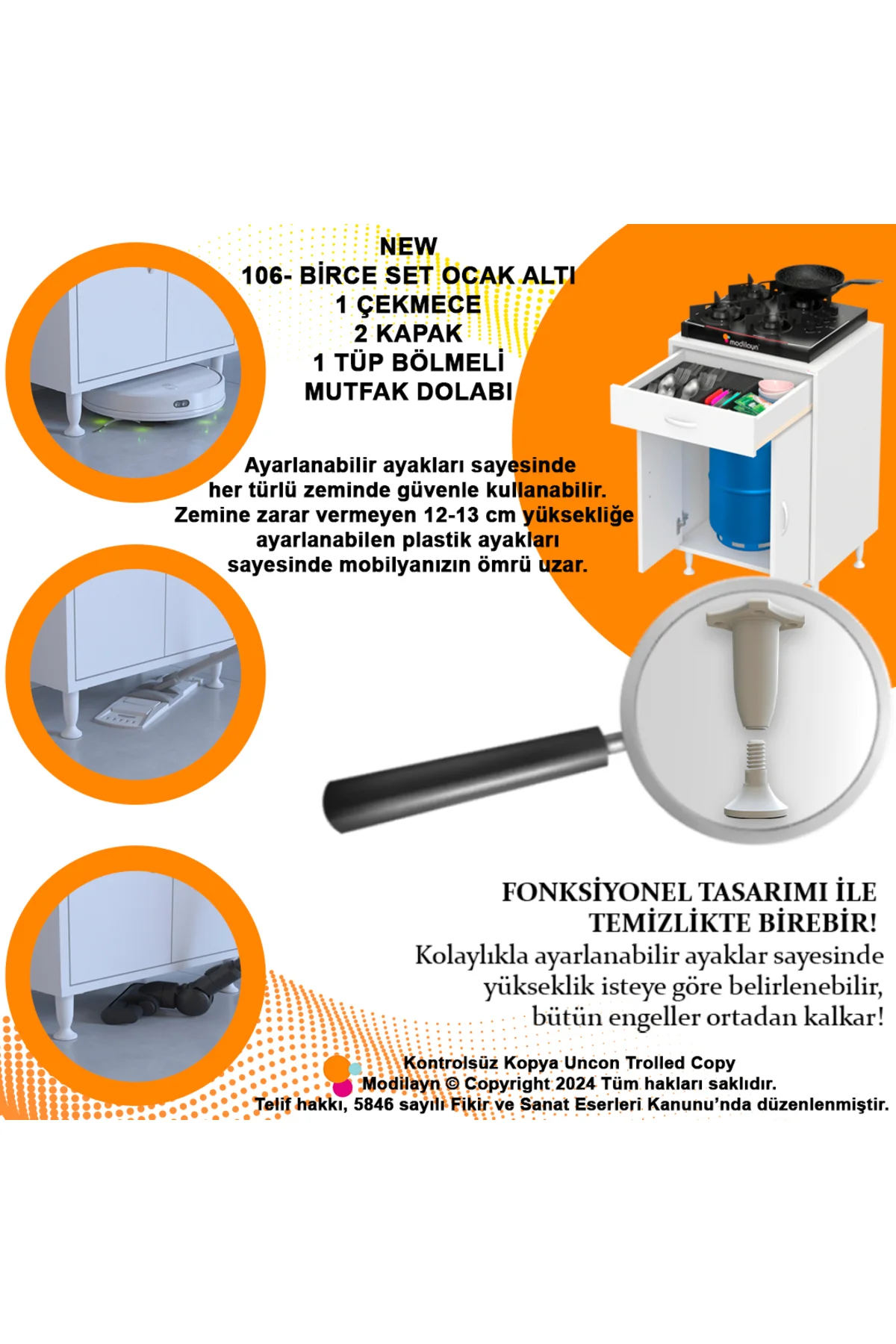 Nıvera 65 cm Mutfak Dolabı Beyaz Ankastre 65x88x56 cm Ocak Dolabı