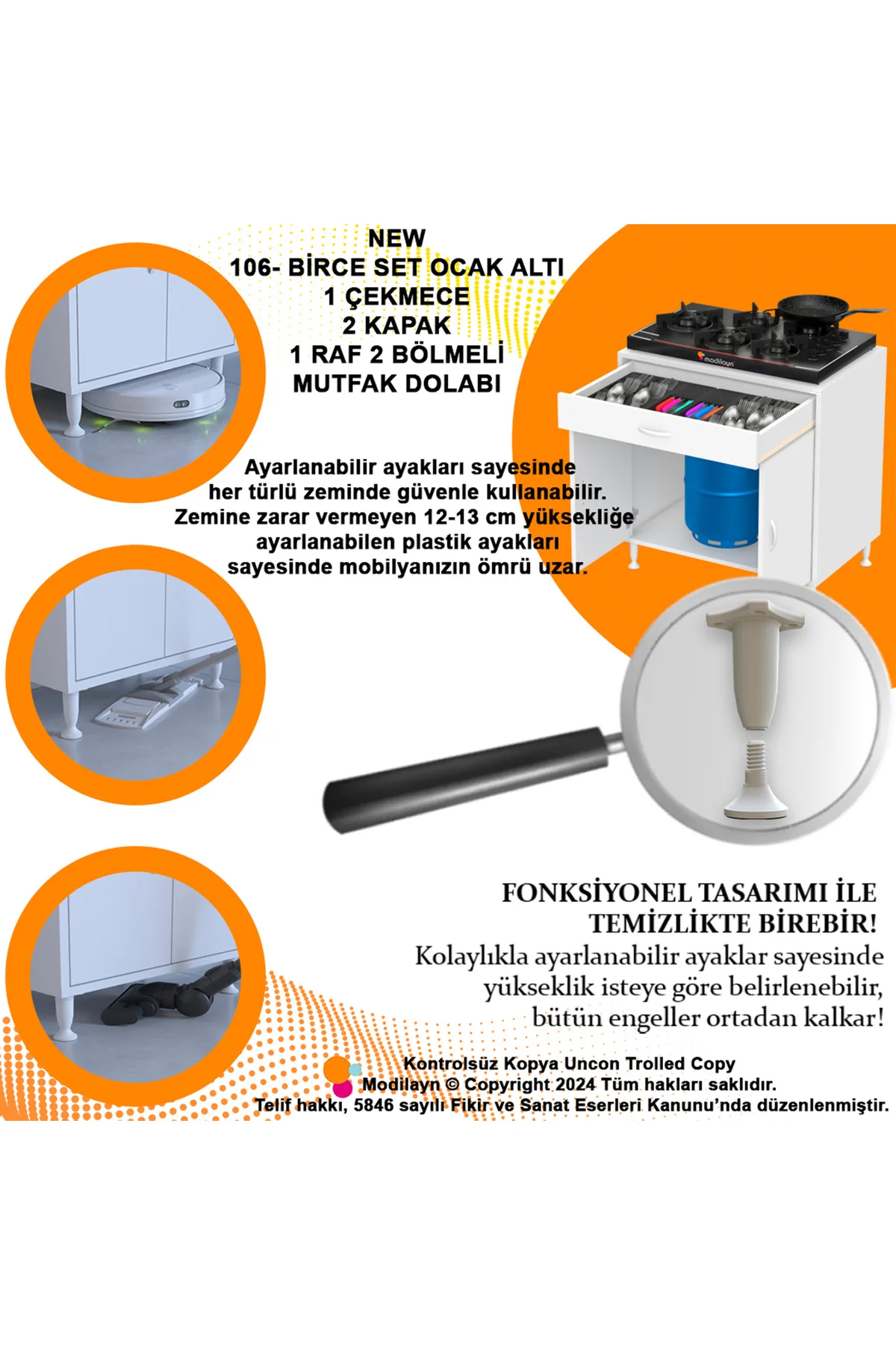 Nıvera 80 cm Mutfak Dolabı Beyaz Ankastre 80x88x56 cm Ocak Dolabı