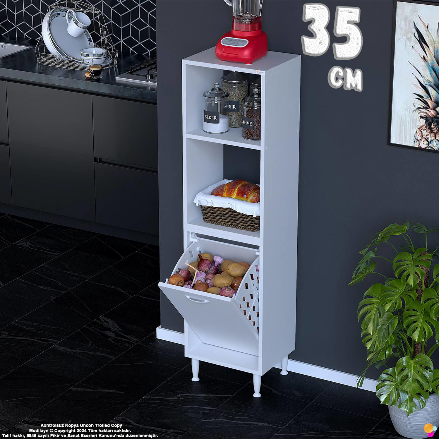Nixa 35 cm Çok Amaçlı Mutfak Banyo Kiler Dolabı - Sepetli Üstü Aç Nixa 35 cm Çok Amaçlı Mutfak Banyo Kiler Dolabı - Sepetli Üstü Aç