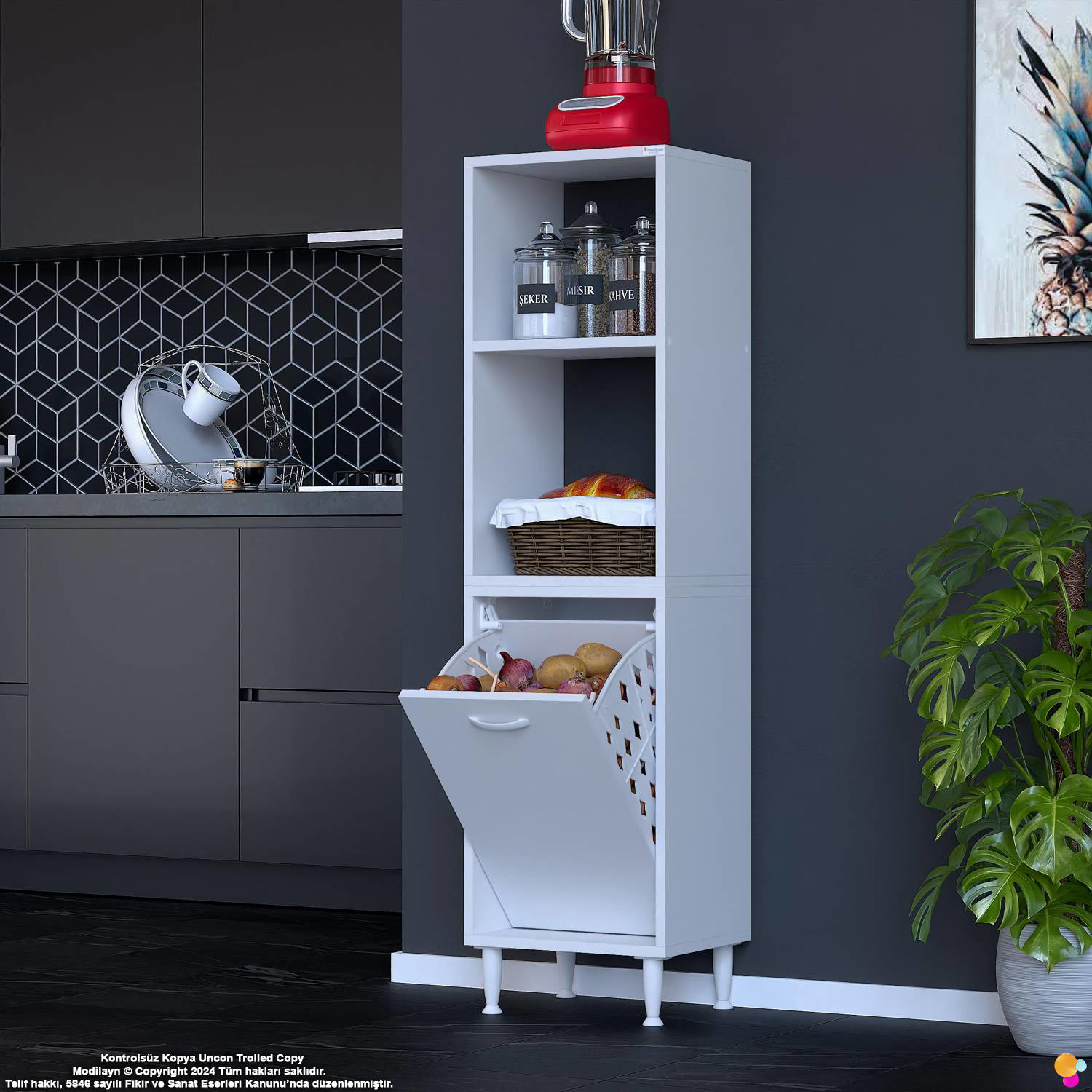 Nixa 40 cm Çok Amaçlı Mutfak Banyo Kiler Dolabı - Sepetli Üstü Aç - Görsel 4
