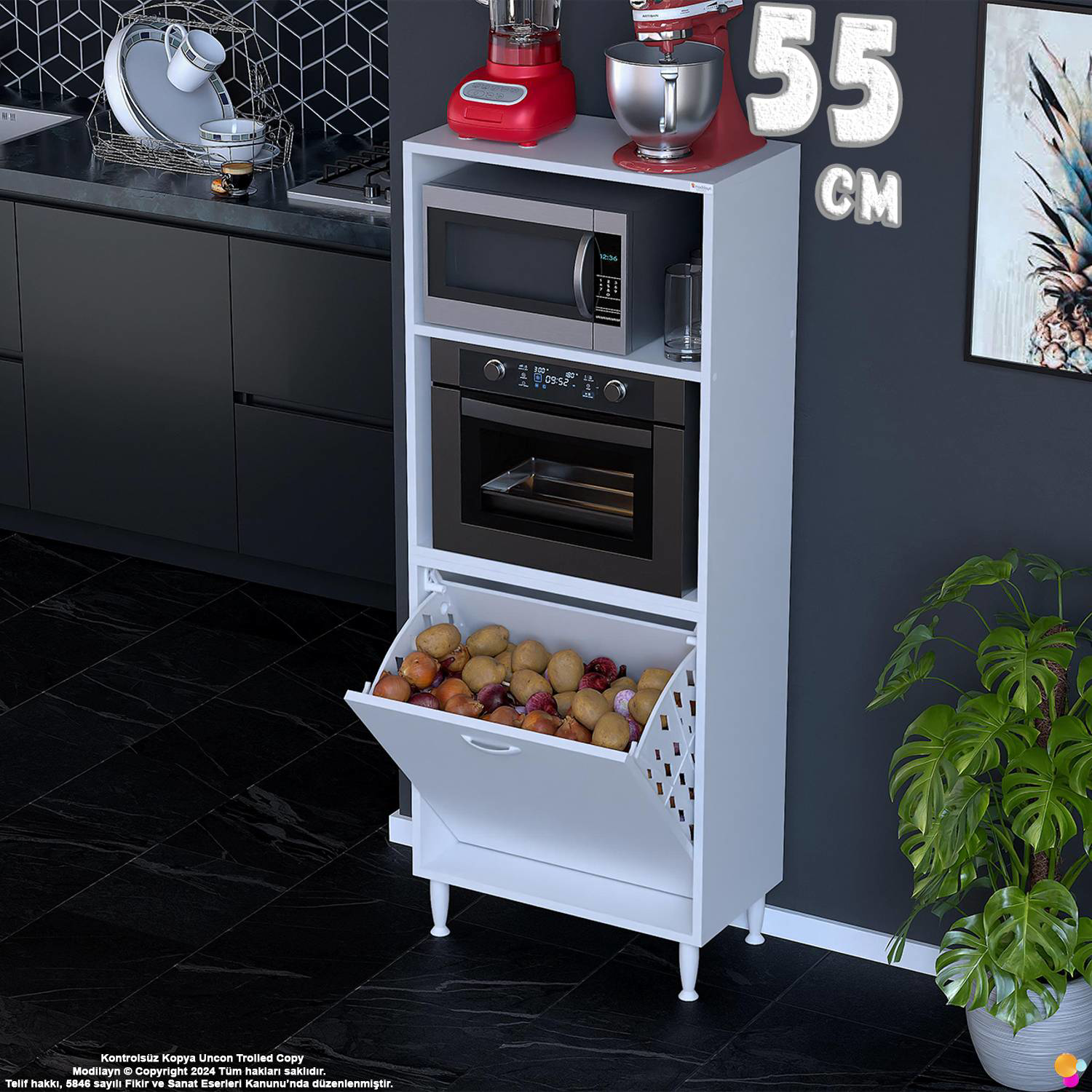 Nixa 55 cm Çok Amaçlı Mutfak Banyo Kiler Dolabı - Sepetli Mikroda Nixa 55 cm Çok Amaçlı Mutfak Banyo Kiler Dolabı - Sepetli Mikroda