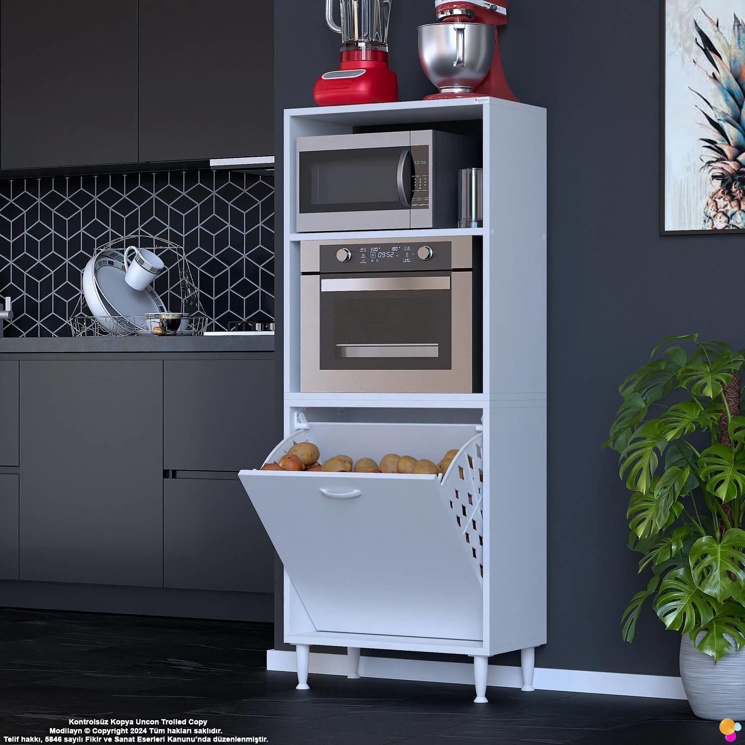 Nixa 65 cm Çok Amaçlı Mutfak Banyo Kiler Dolabı - Sepetli Mikroda - Görsel 4