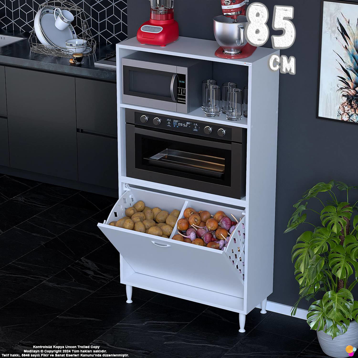 Nixa 85 cm Çok Amaçlı Mutfak Banyo Kiler Dolabı - Sepetli Mikroda Nixa 85 cm Çok Amaçlı Mutfak Banyo Kiler Dolabı - Sepetli Mikroda
