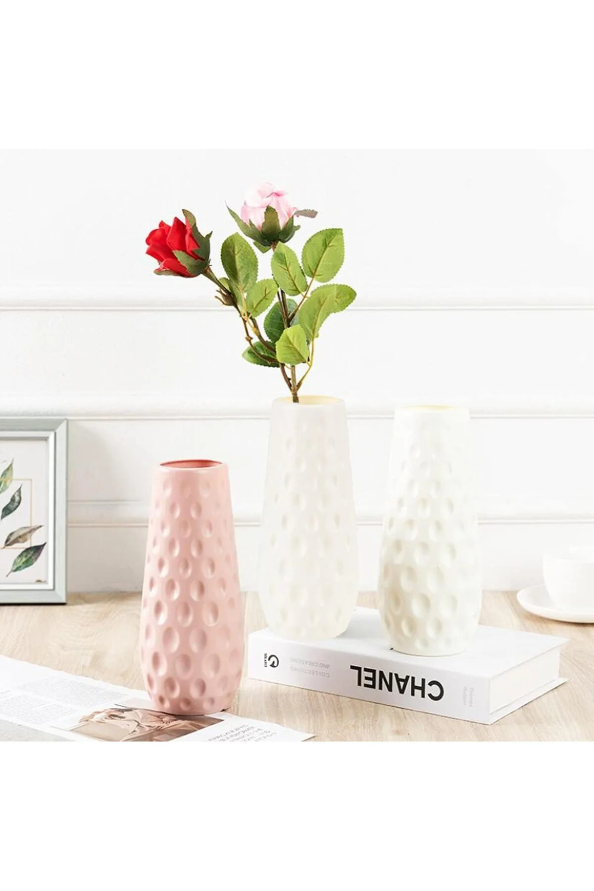 NN/A 3 Adet Plastik Vazo Modern Dekoratif Çiçek Vazosu Vazo Yuvar