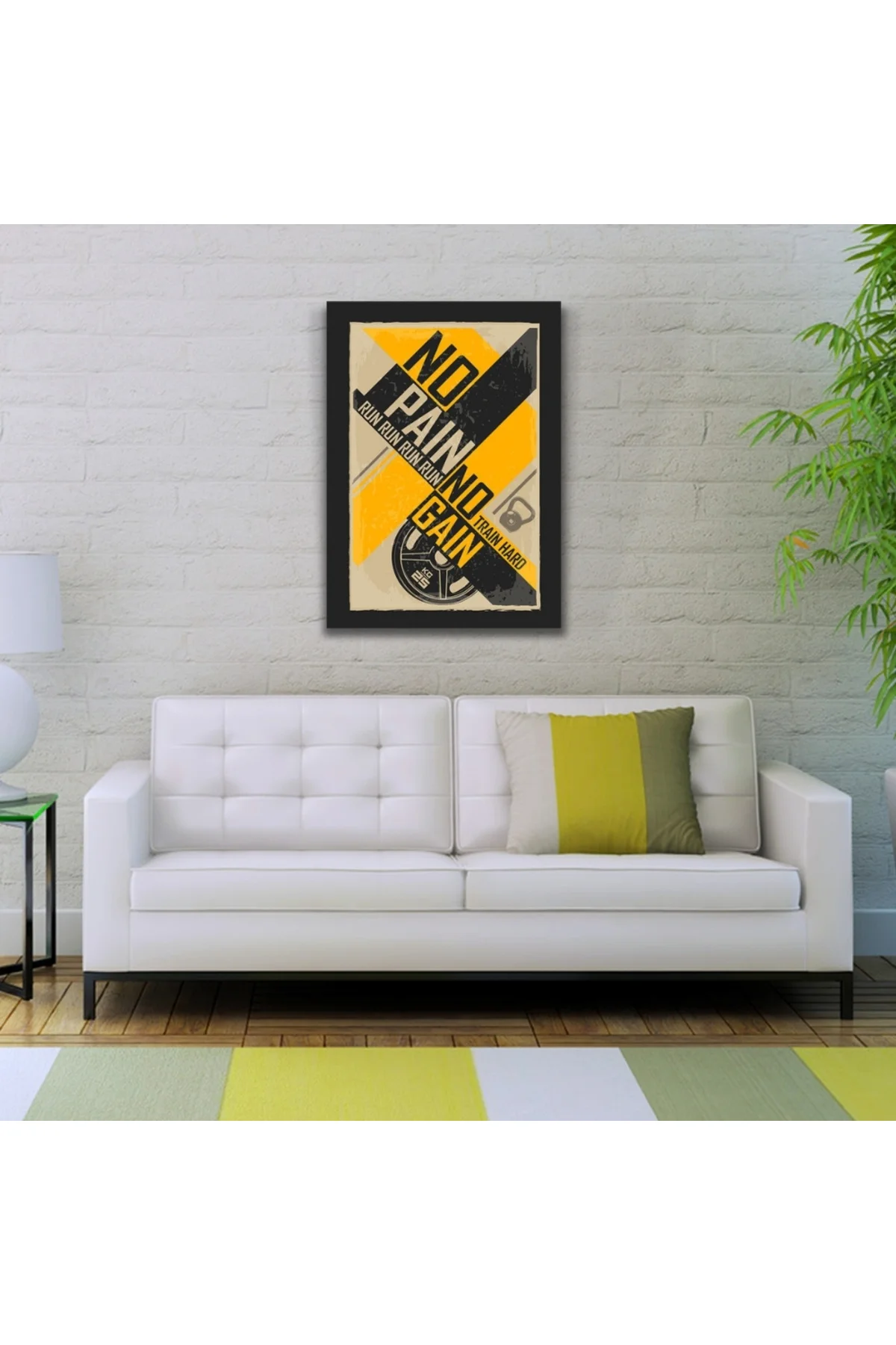 No Pain No Gain Sarı Siyah Poster Kanvas Tablo 50 x 70