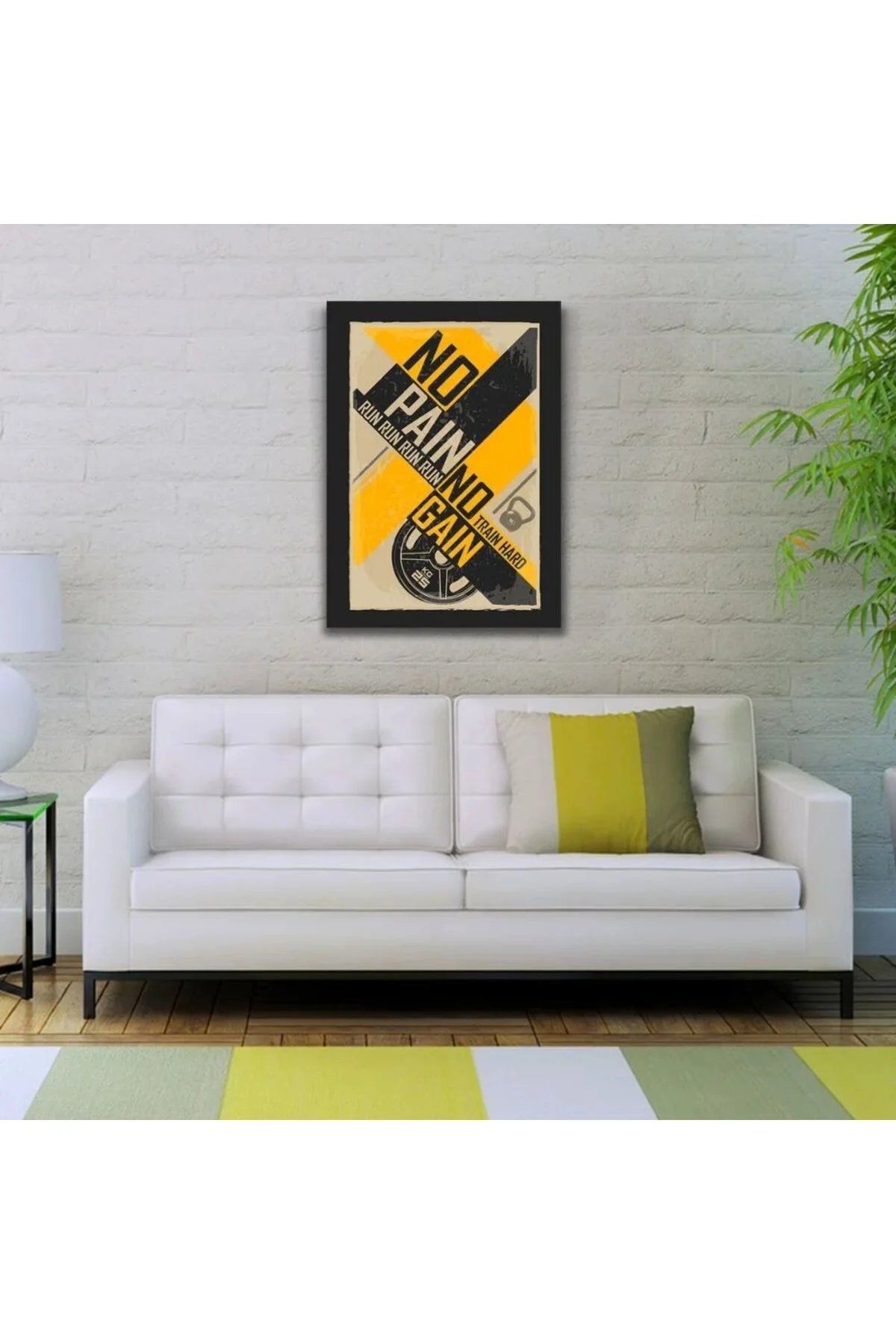 No Pain No Gain Sarı Siyah Poster Kanvas Tablo 50 x 70