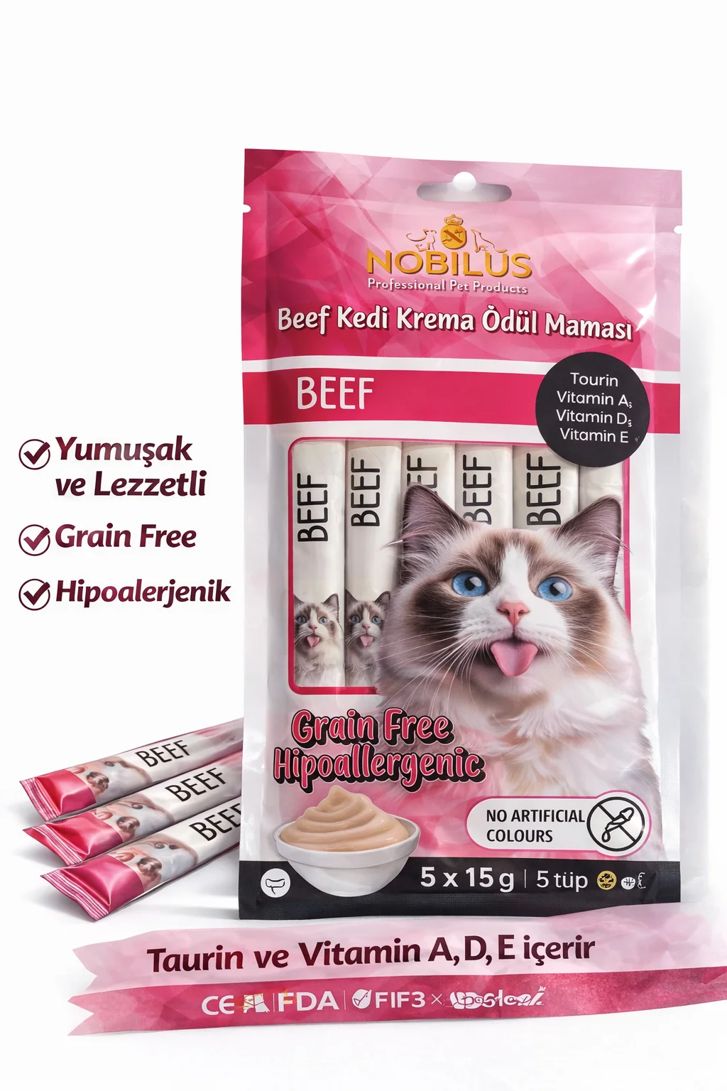 Nobilus Biftekli Kedi Krema Ödül Maması 5 x 15 gr