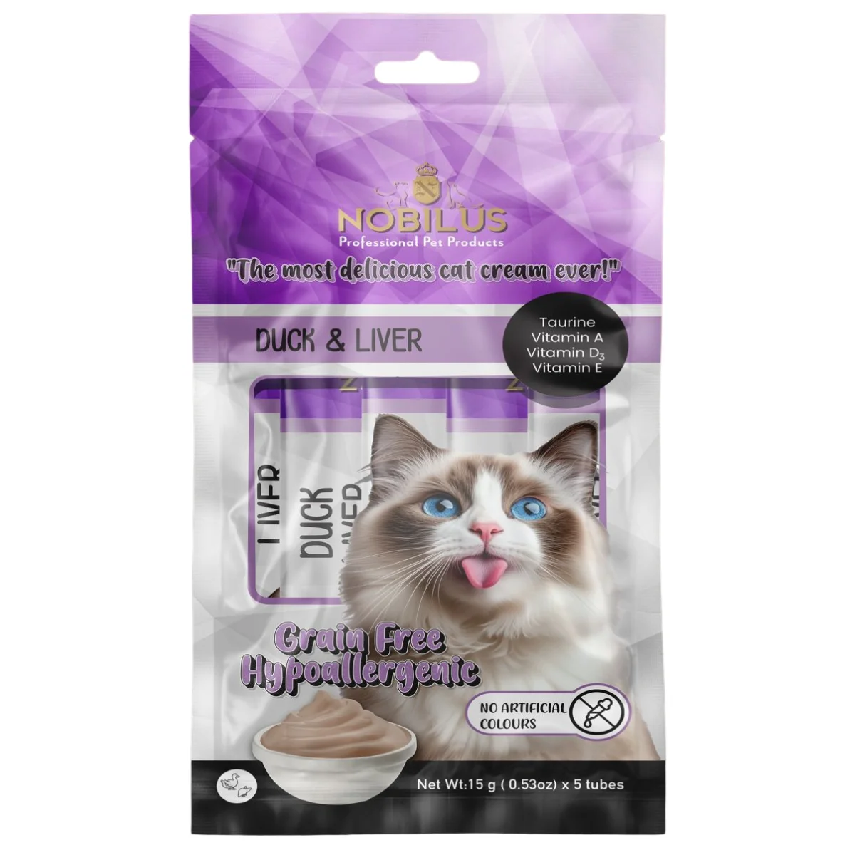 Nobilus Ördekli Ciğerli Kedi Krema Ödül Maması 5 x 15 gr
