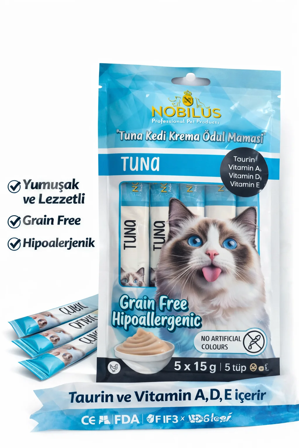 Nobilus Ton Balıklı Etli Kedi Krema Ödül Maması 5 x 15 gr