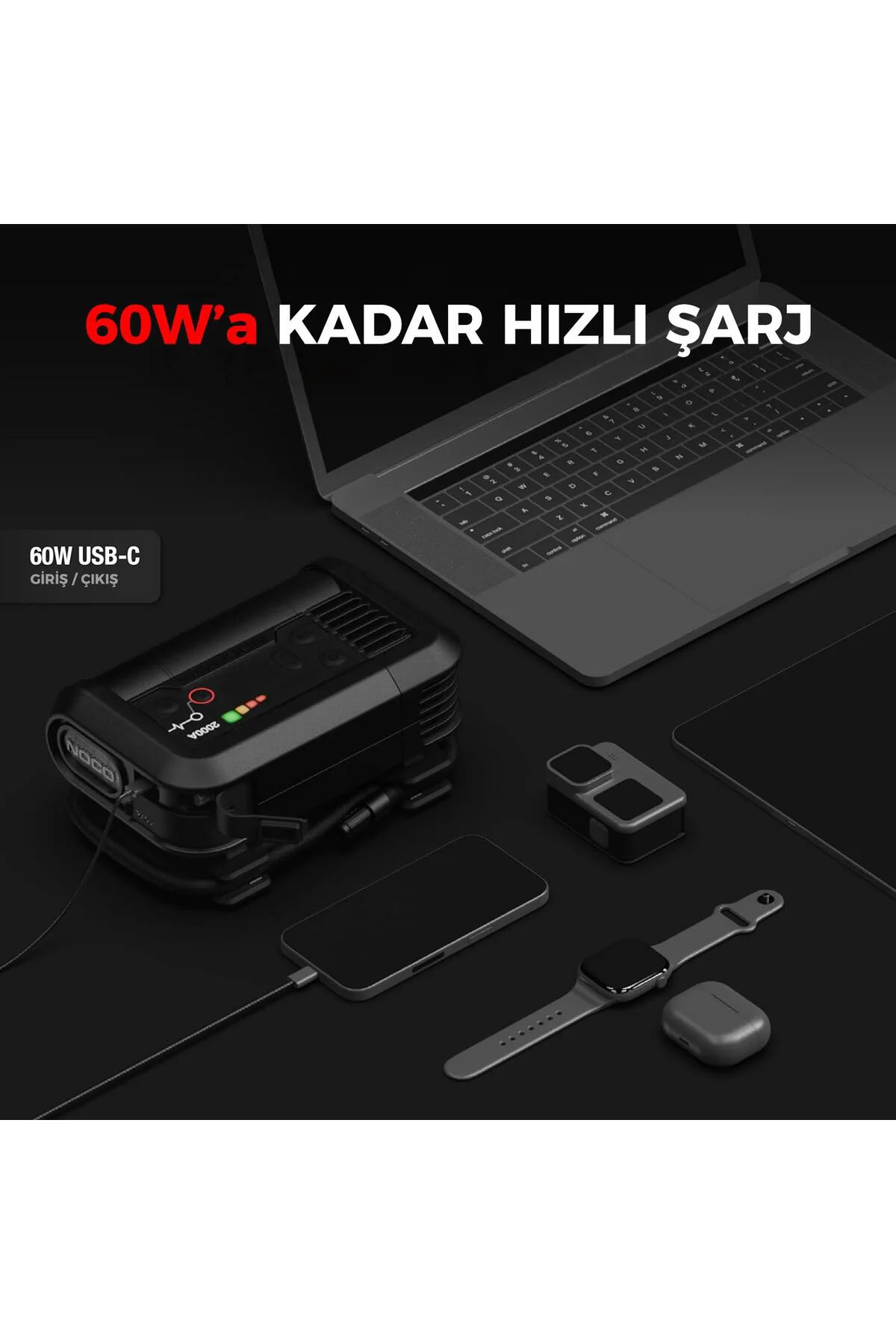 NOCO AX65 12V Lityum 2000Amp Akıllı Akü Takviye + Pompa + Powerbank + Led Lamba