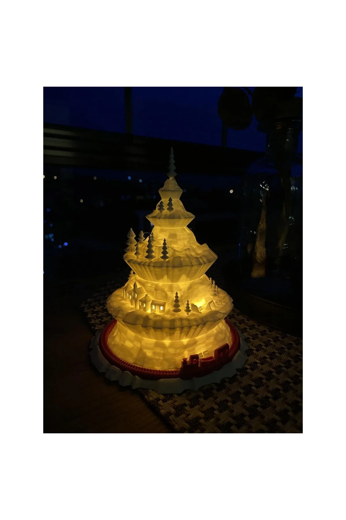 Noel Ağaç Köyü Dekoratif Tealight Mumluk Yılbaşı Süsleri Cam Ağaç Şeklinde Kış Evi Yen