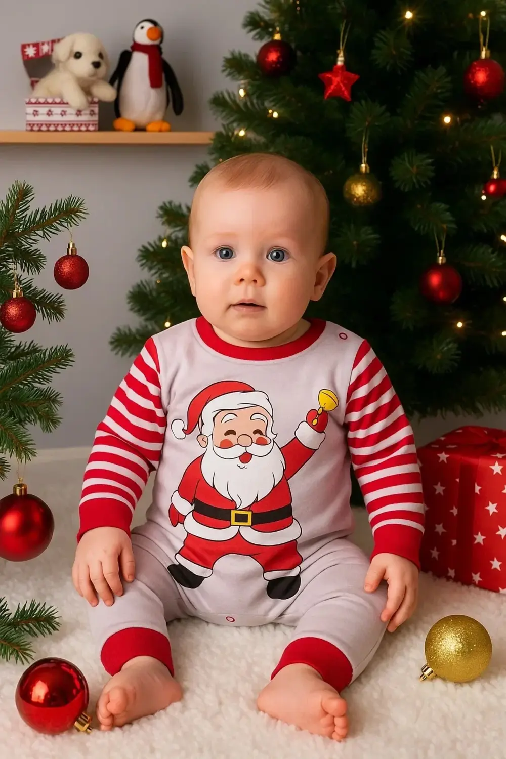 Noel Baba Detaylı Bebek Tulum % 100 Pamuk