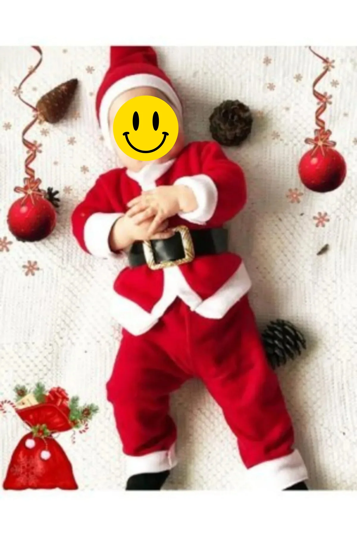 Noel Baba Kostüm - Yılbaşı Noel Kıyafeti - Bebek Ve Çocuk Yeni Yıl Noel Baba- Sakal Ve Düdük Hediye