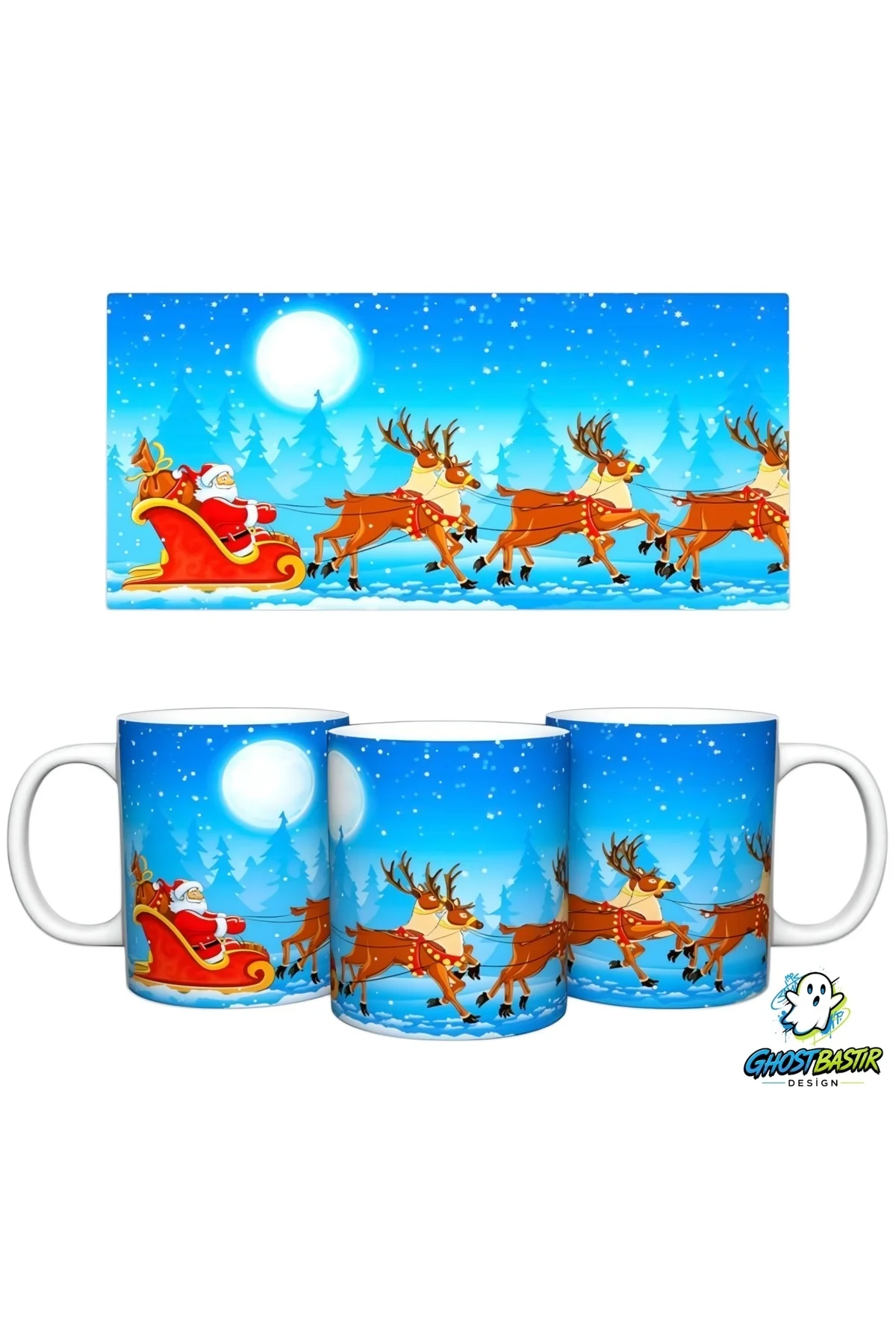 Noel Baba ve Geyikleri | Yılbaşı Kupa Bardak | Tek Adet K0633