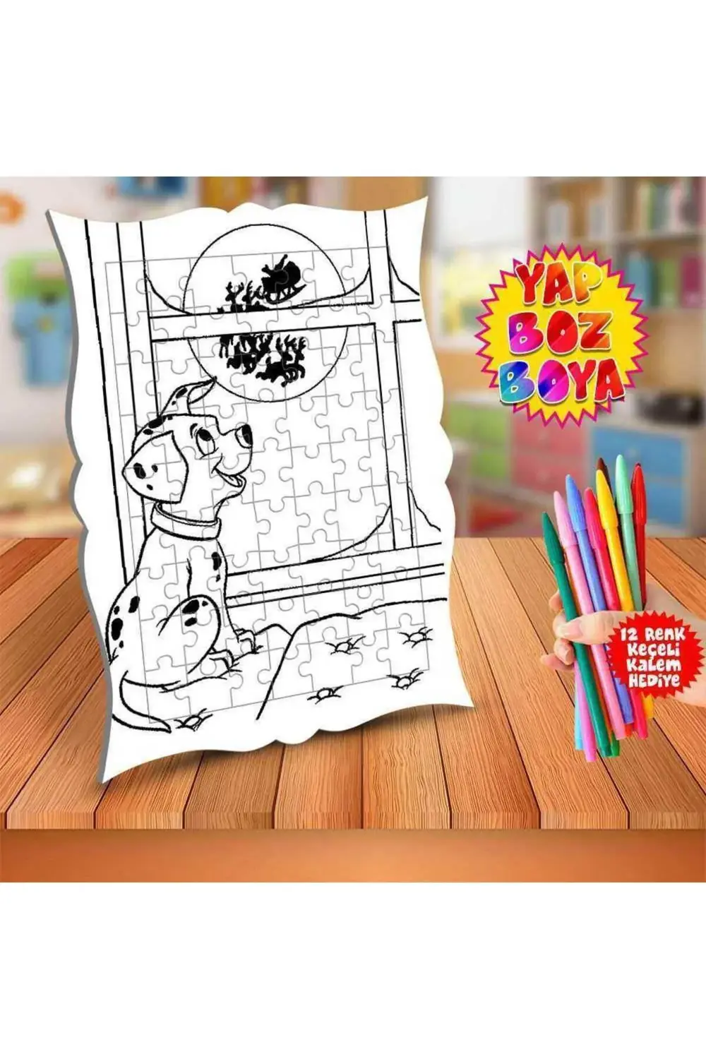Noel Geyiklerine Bakan Köpek Eğitici Boyama Puzzle Tablo Çocuk-35