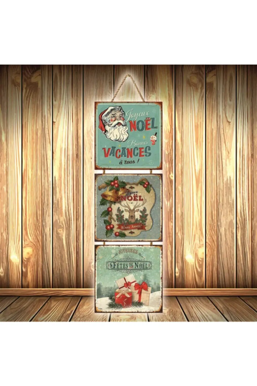 Noel Tasarımlı Üçlü Retro Ahşap Poster Ü327