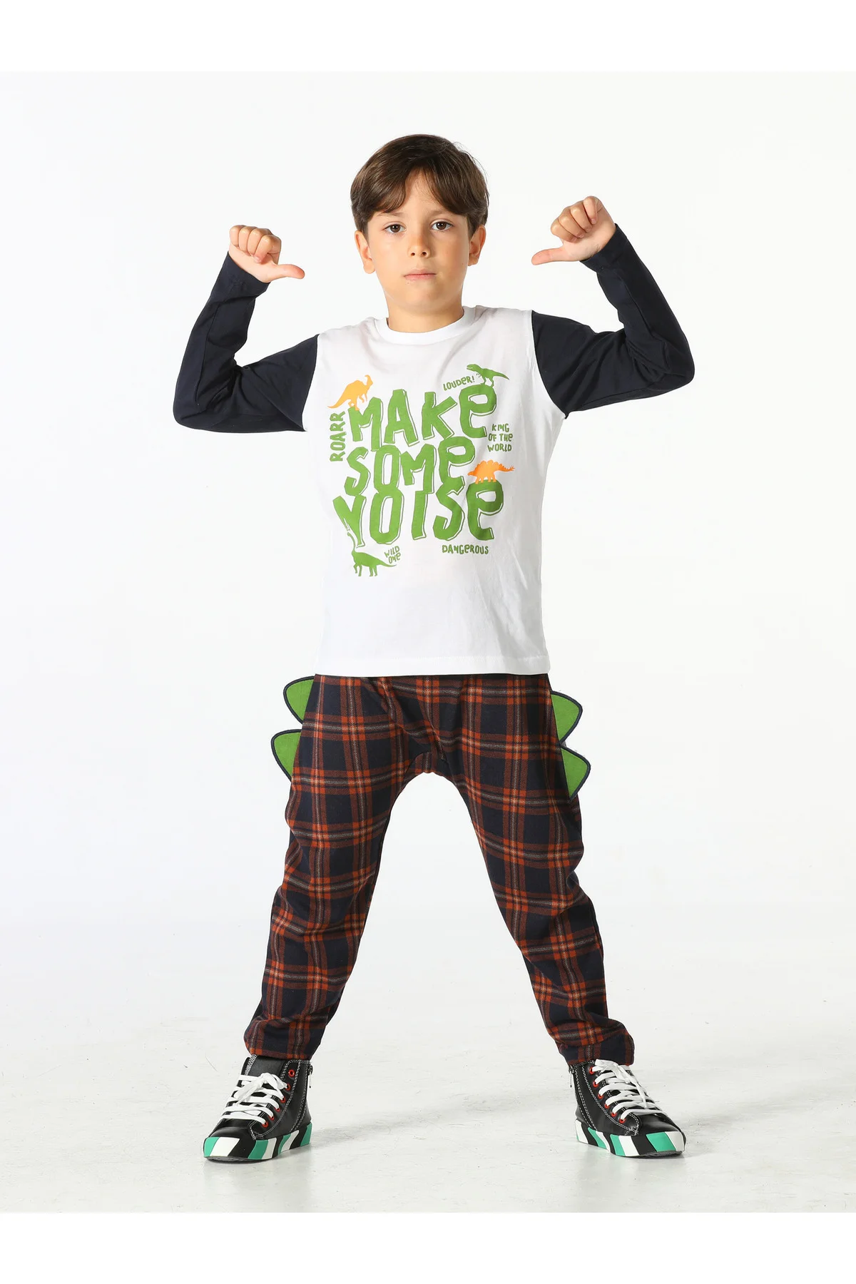 Noise Ekoseli Erkek Çocuk Pantolon + T-shirt Takım