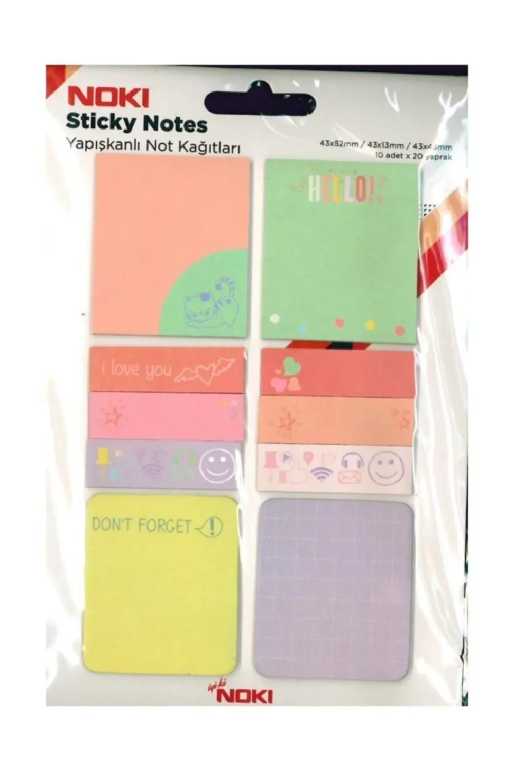 NOKİ MEMO BASKILI YAPIŞKANLI NOTLAR KARIŞIK ÖLÇÜ 20 Yaprak (Posti