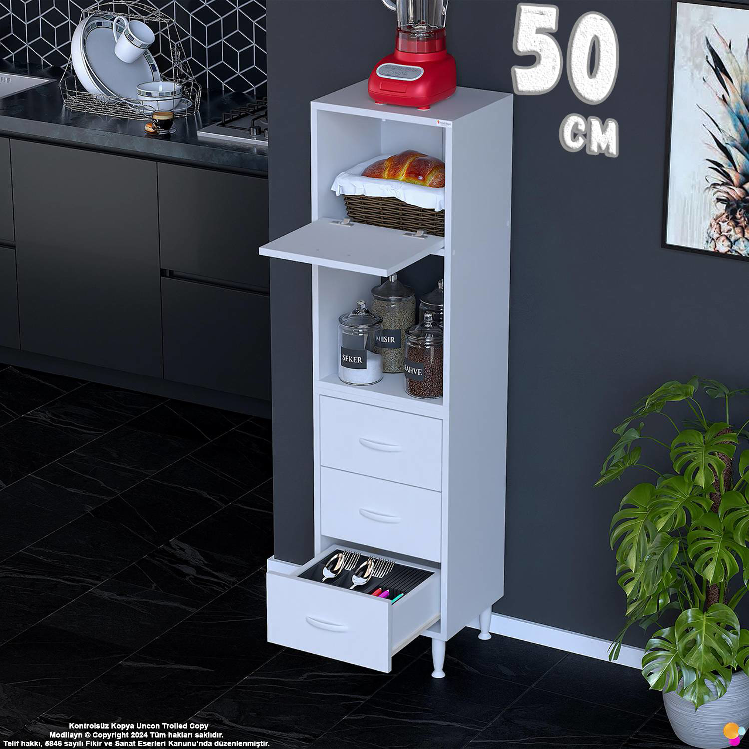Nola 50 cm Üstü Kapaklı 3 Çekmeceli Çok Amaçlı Mutfak Kiler Banyo Nola 50 cm Üstü Kapaklı 3 Çekmeceli Çok Amaçlı Mutfak Kiler Banyo