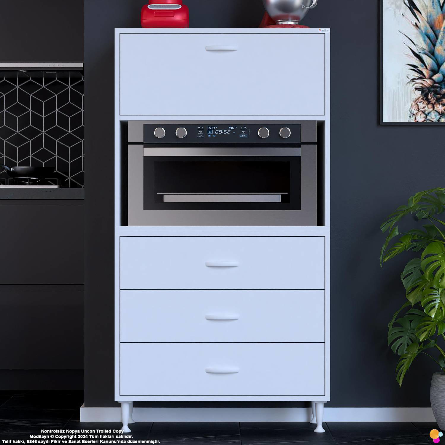 Nola 75 cm Fırın Dolabı Üstü Kapaklı 3 Çekmeceli Çok Amaçlı Mutfa - Görsel 3