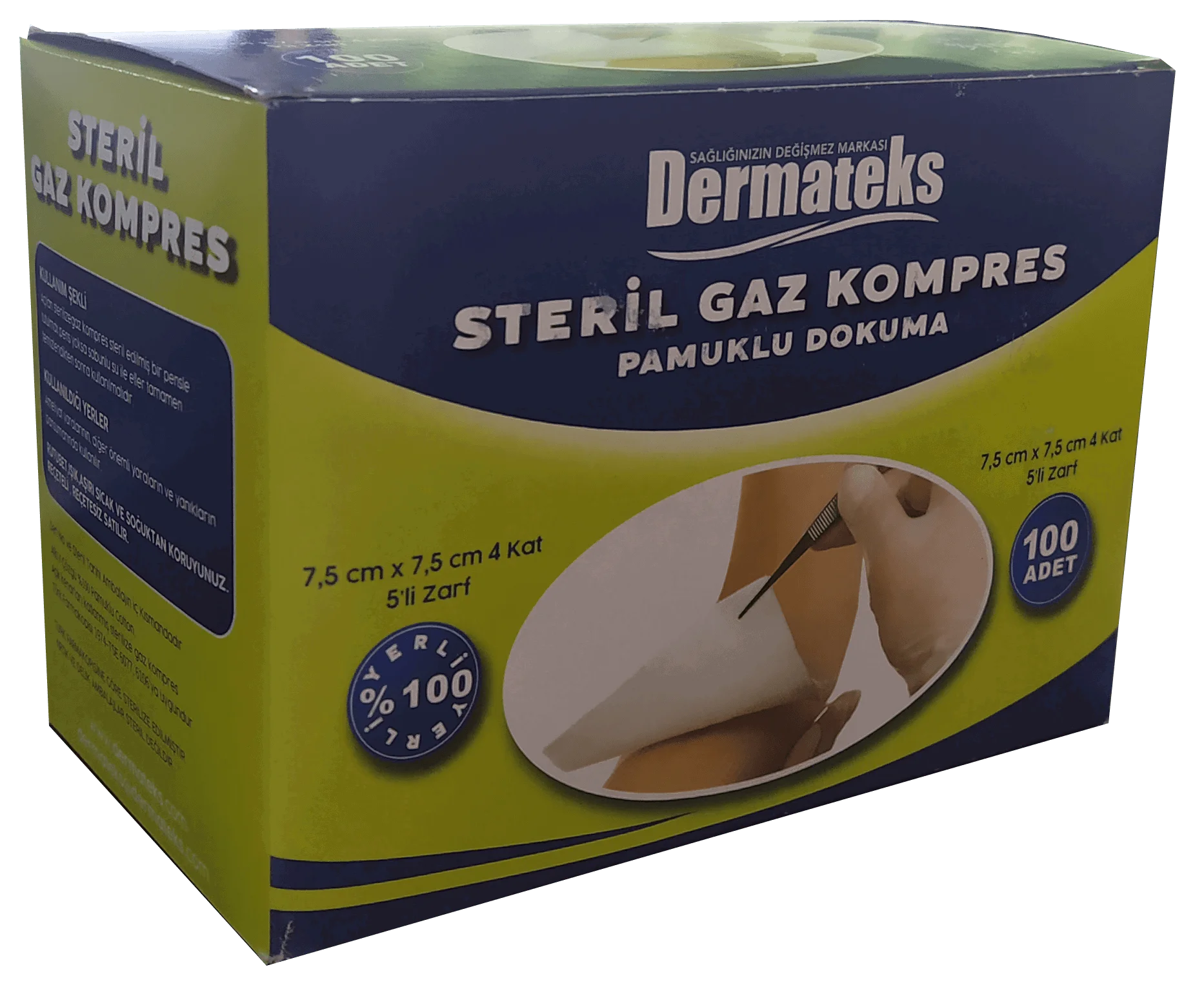 Nonsteril Gaz Kompres - 7.5x7.5 cm 100'lü %100 Pamuk Yara Bakım Gaz Bezi