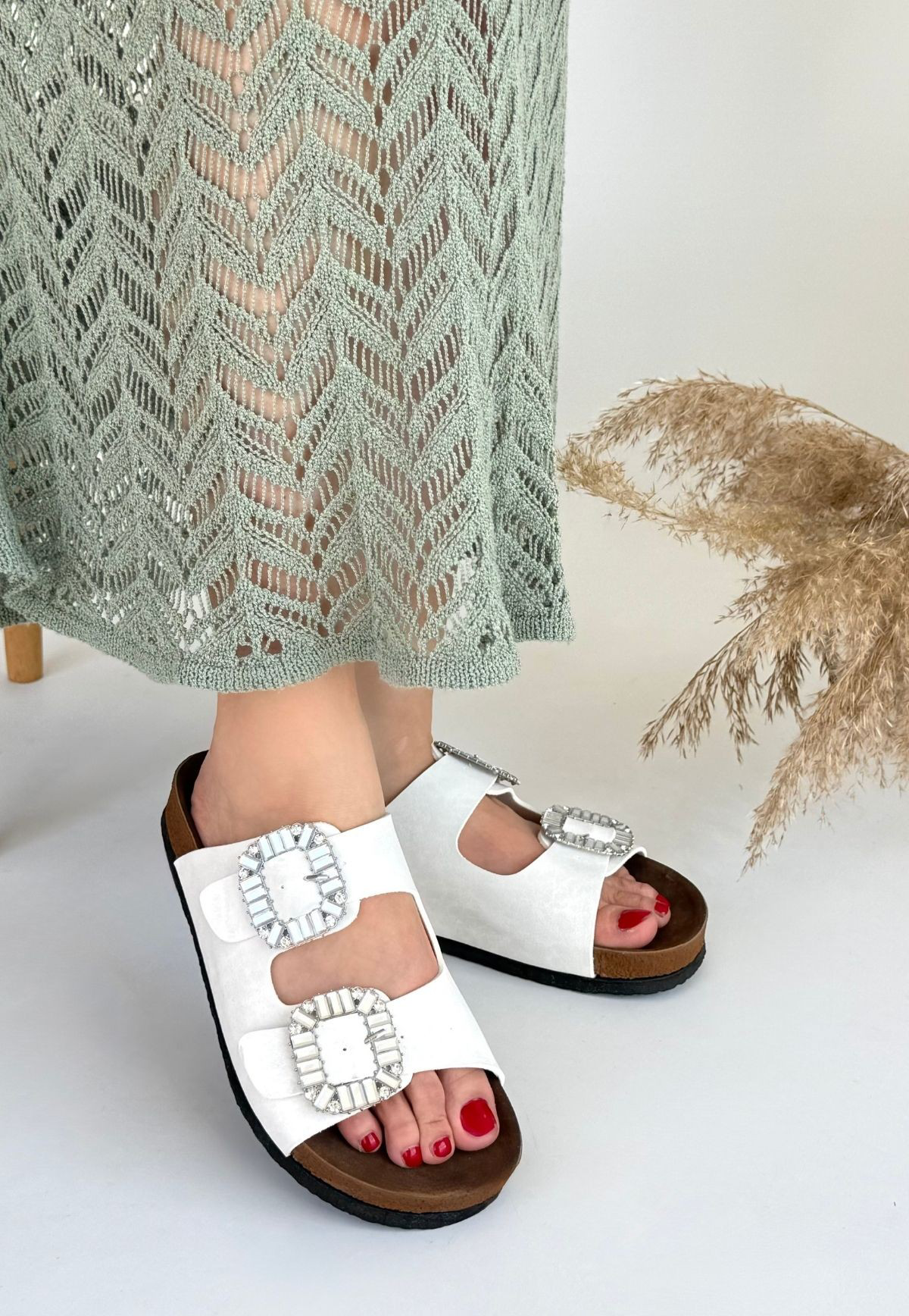 Nool Beyaz Nubuk Terlik Nool Beyaz Nubuk Terlik