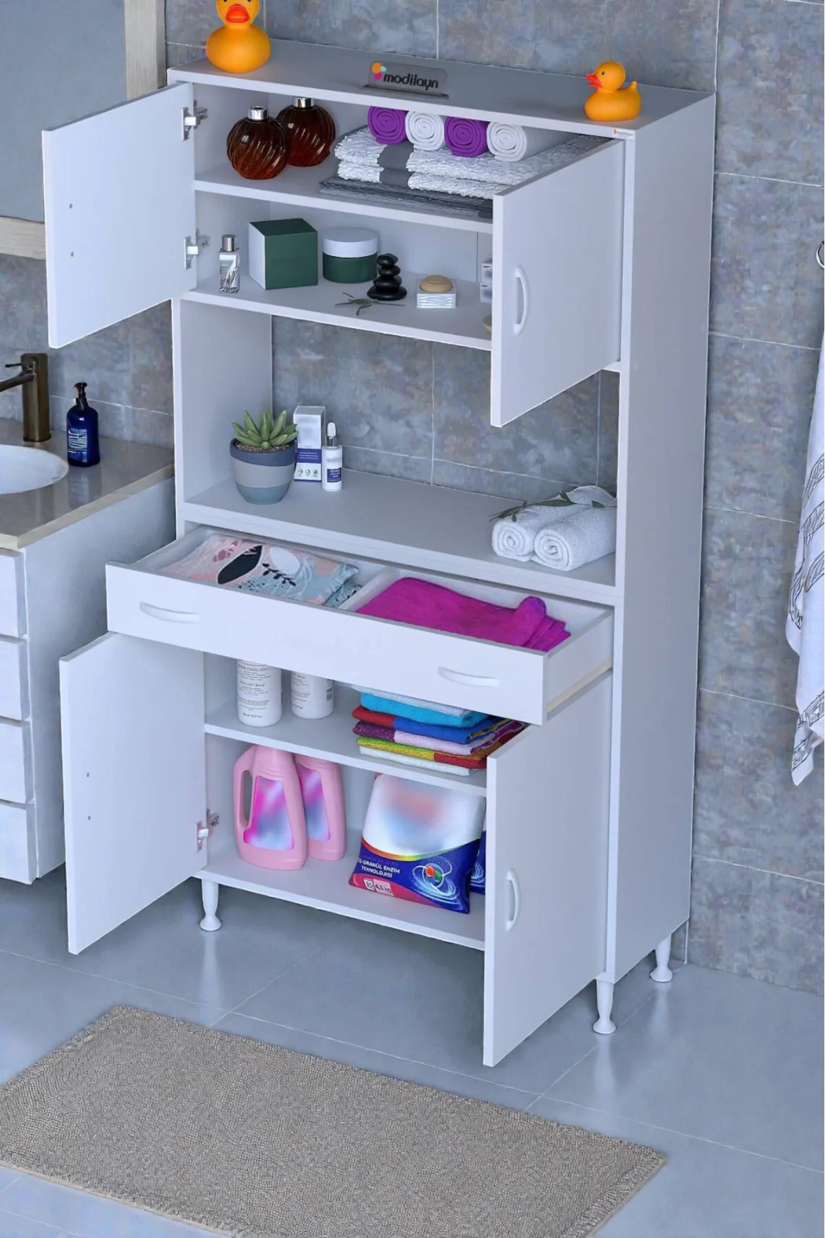 Nordi 4 Kapak 2 Raflı Beyaz Dolap 100x173x32,5 cm Çekmeceli Çok A
