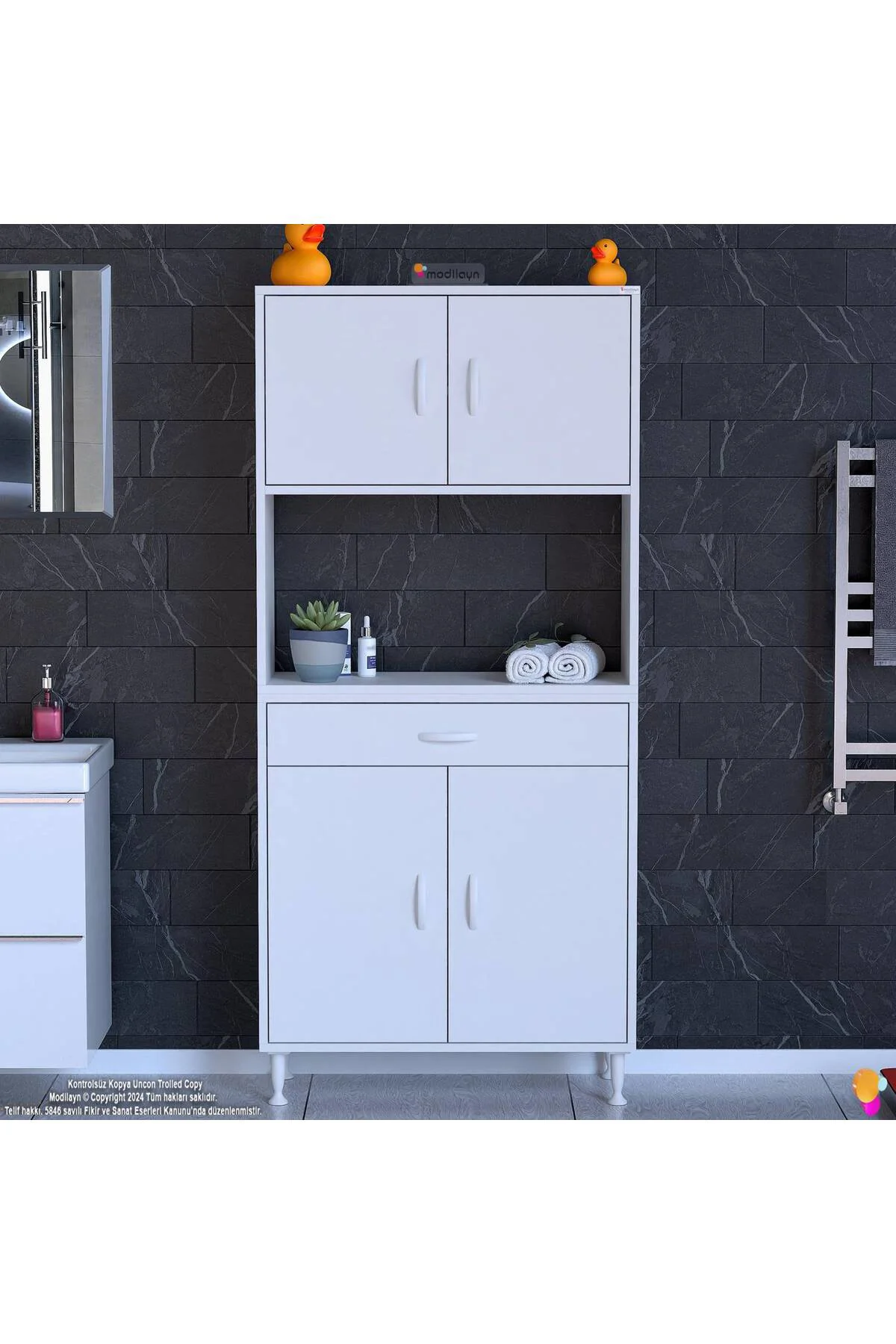 Nordi 4 Kapak 2 Raflı Beyaz Dolap 75x173x32,5 cm Çekmeceli Çok Am